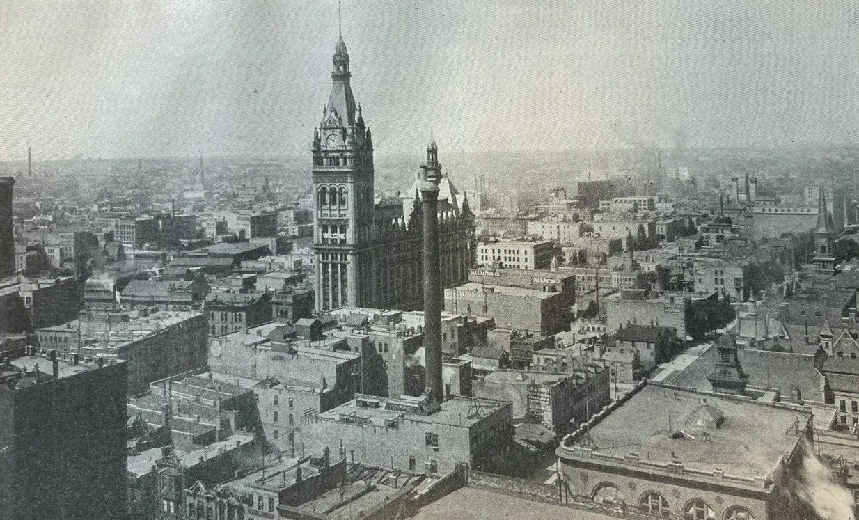 1910 Vintage Illustration View of Downtown Milwaukee Wisconsin