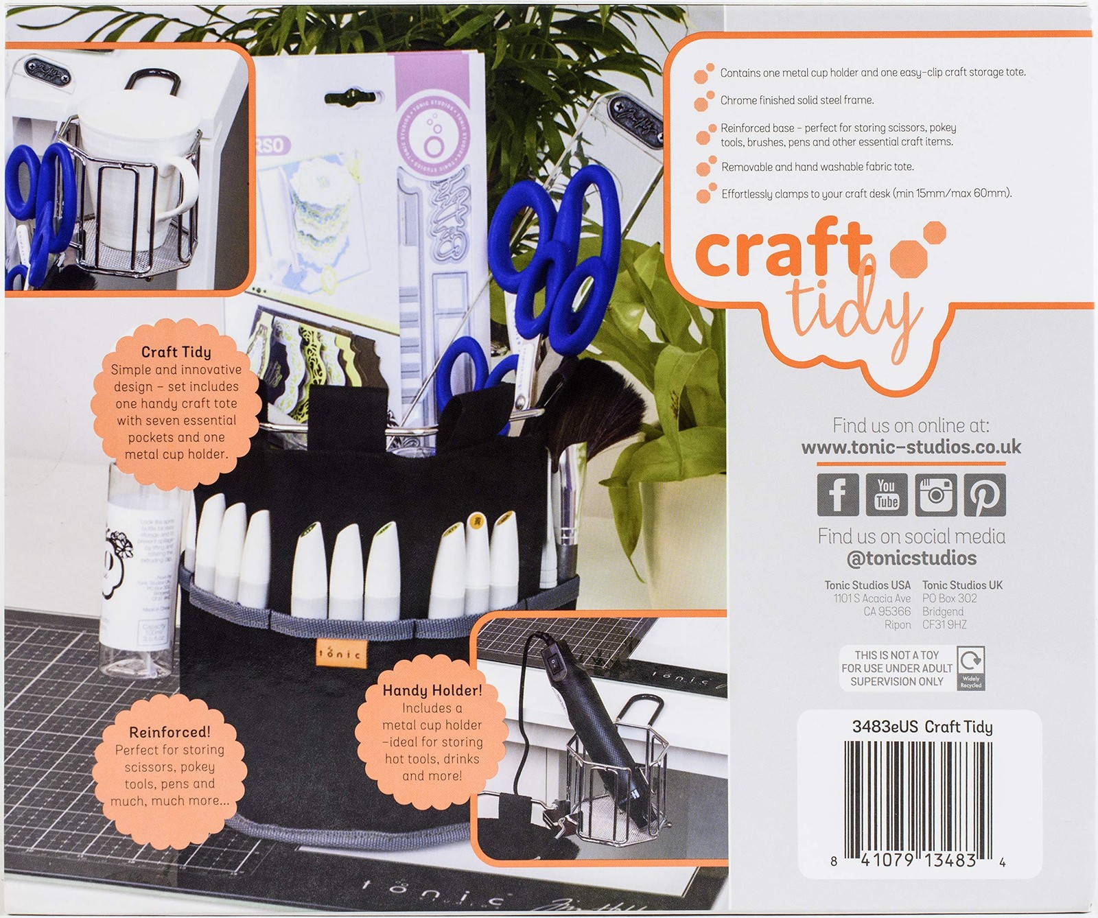 Craft Tidy Art & Craft Storage Octagon with Table Clip and Cup Holder, White