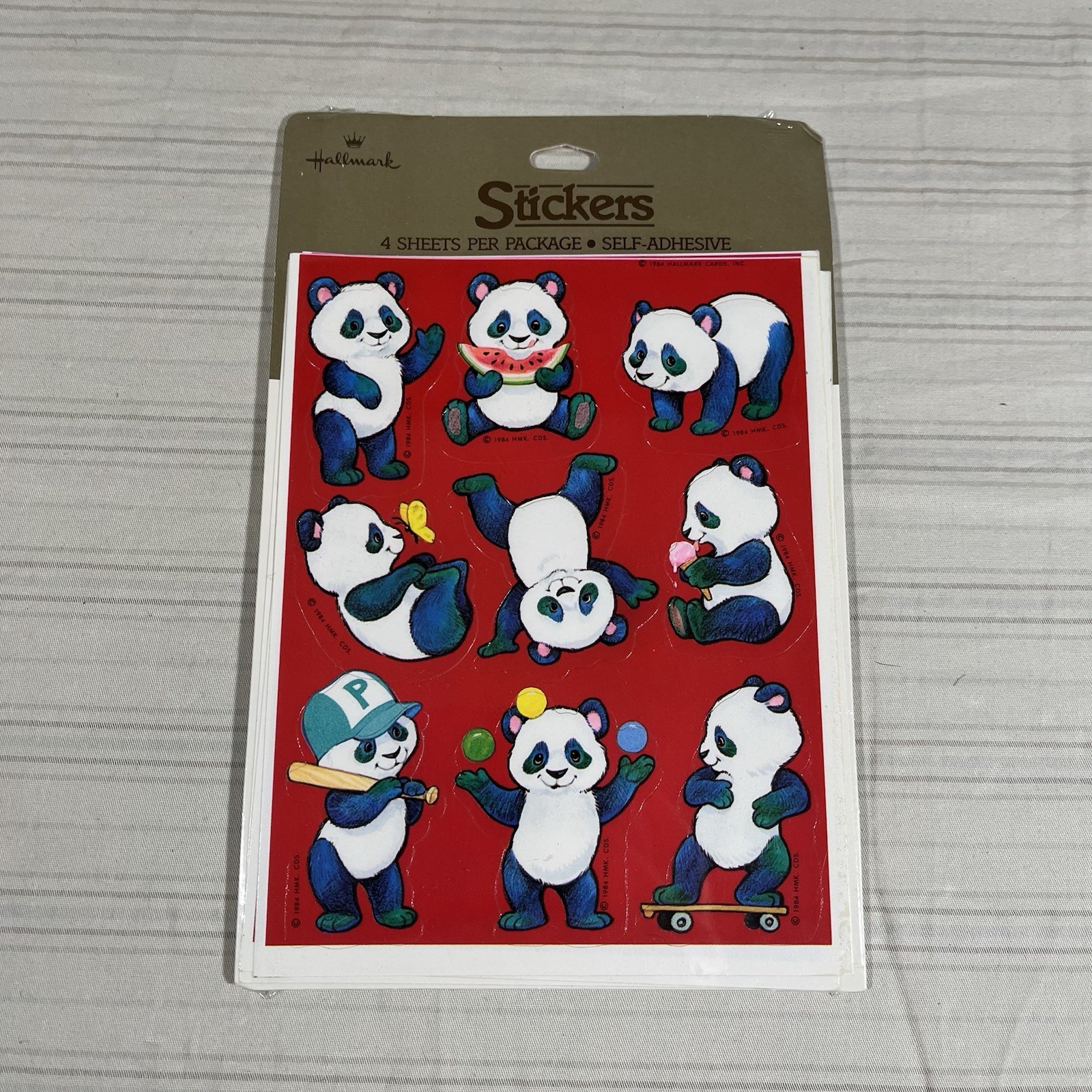 Vintage 1984 Hallmark Panda Bear Stickers 4 Sheets Red New