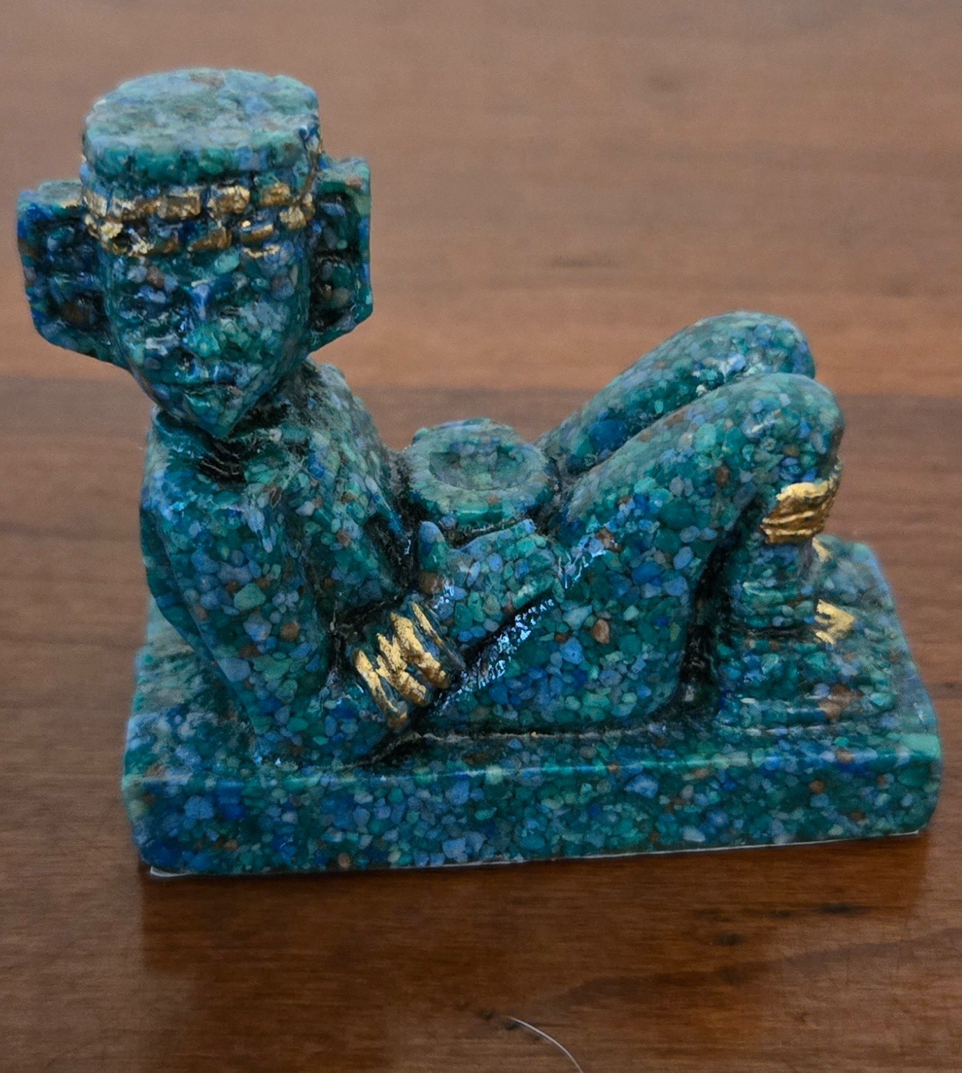 Chac Mool Sculpture Crushed Malachite Stone & Resin 2.5 Chac Mool Sculpture Crushed Malachite Stone & Resin 2.5