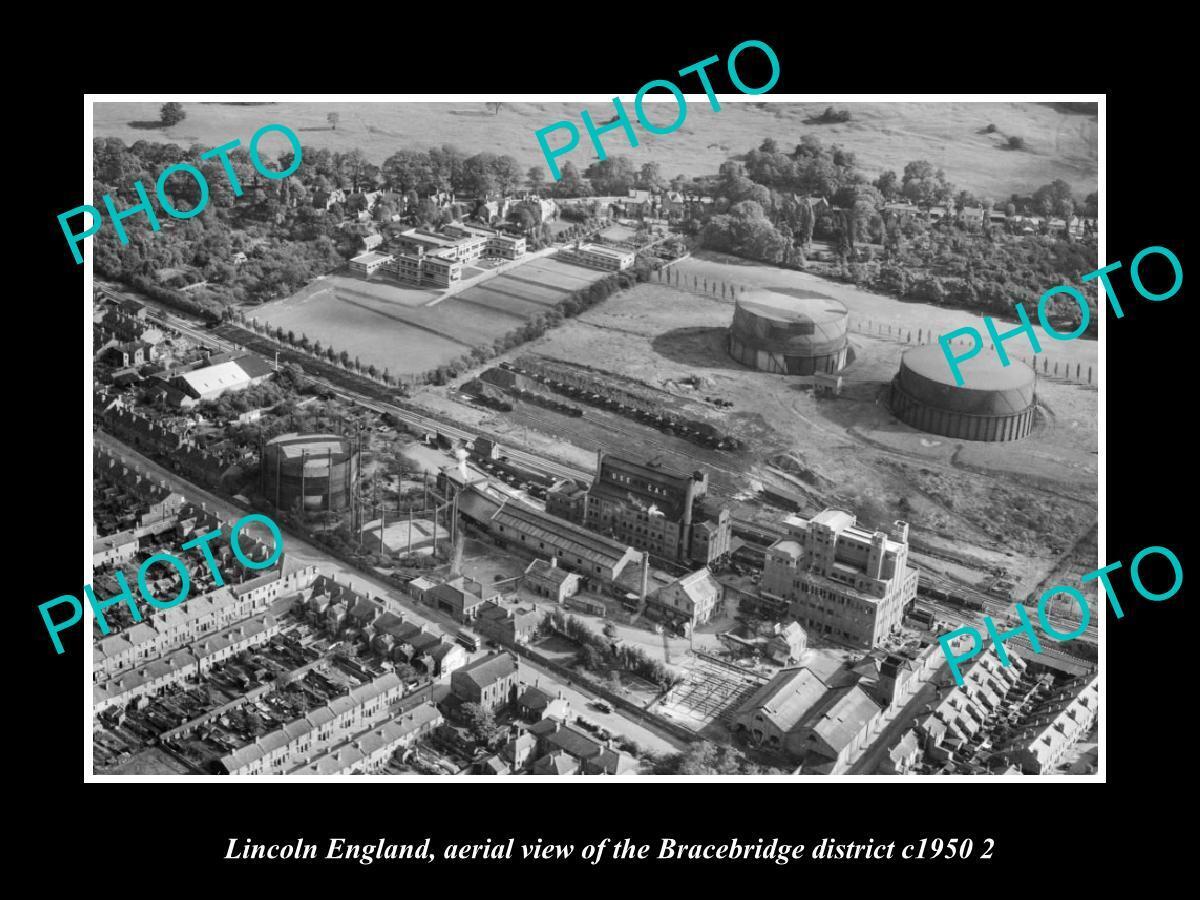 OLD LARGE HISTORIC PHOTO LINCOLN ENGLAND AERIAL VIEW OF BRACEBRIDGE c1950 3