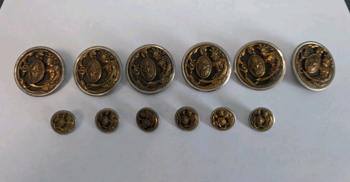 Antique AENEAS Trojan Prince Mythology Picture Button Brass Button Set Of 12
