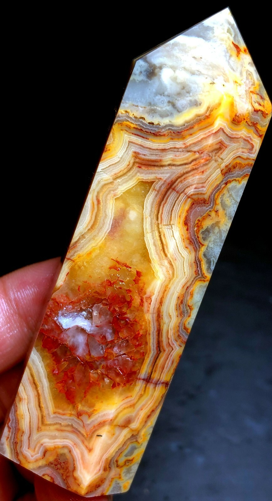109g WOW Crazy Agate Yellow stripe agate Quart CRYSTAL WAND POINT Healing  h471