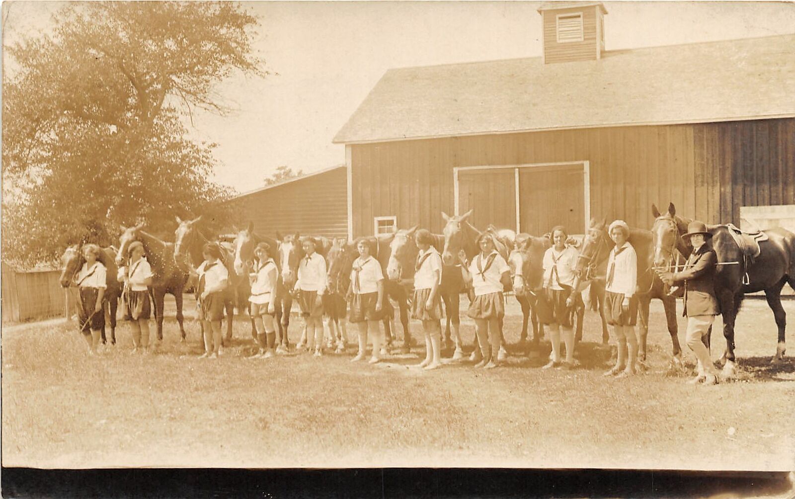 J3/ Three Rivers Michigan RPPC Postcard c1930s Camp Lone Tree Horses 124