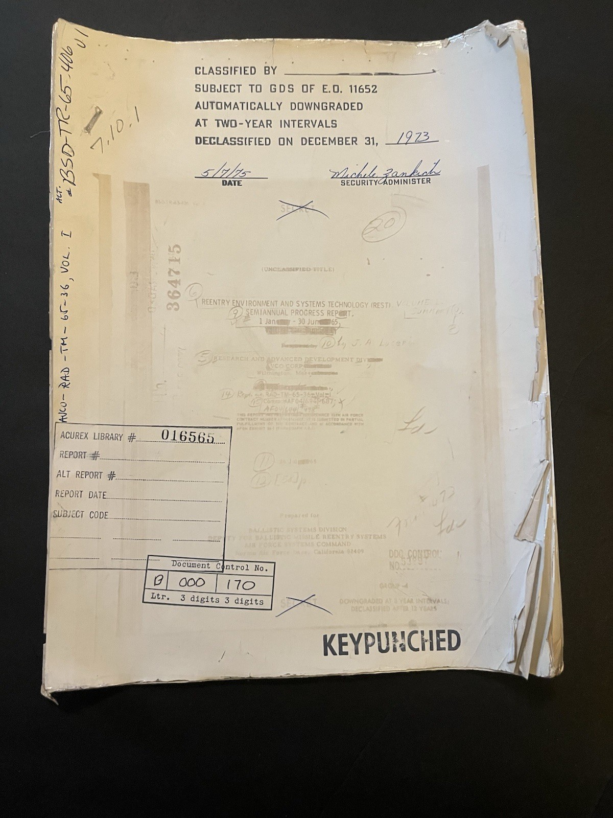 1965 Declassified AVCO Apollo Heat Shield Reentry Report 3M Electroconductive