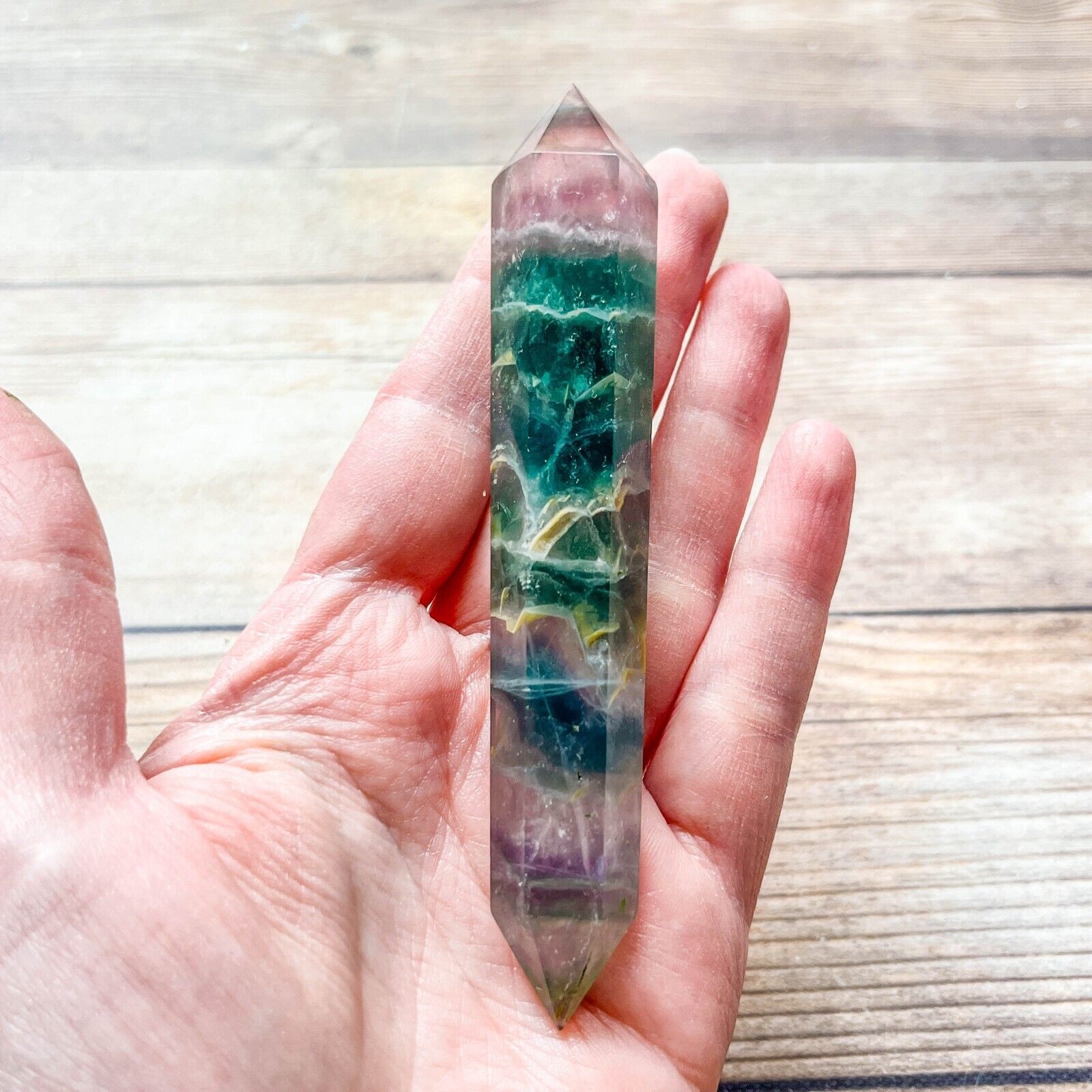 Fluorite Double Terminated Wand Crystal Two Points 62 g