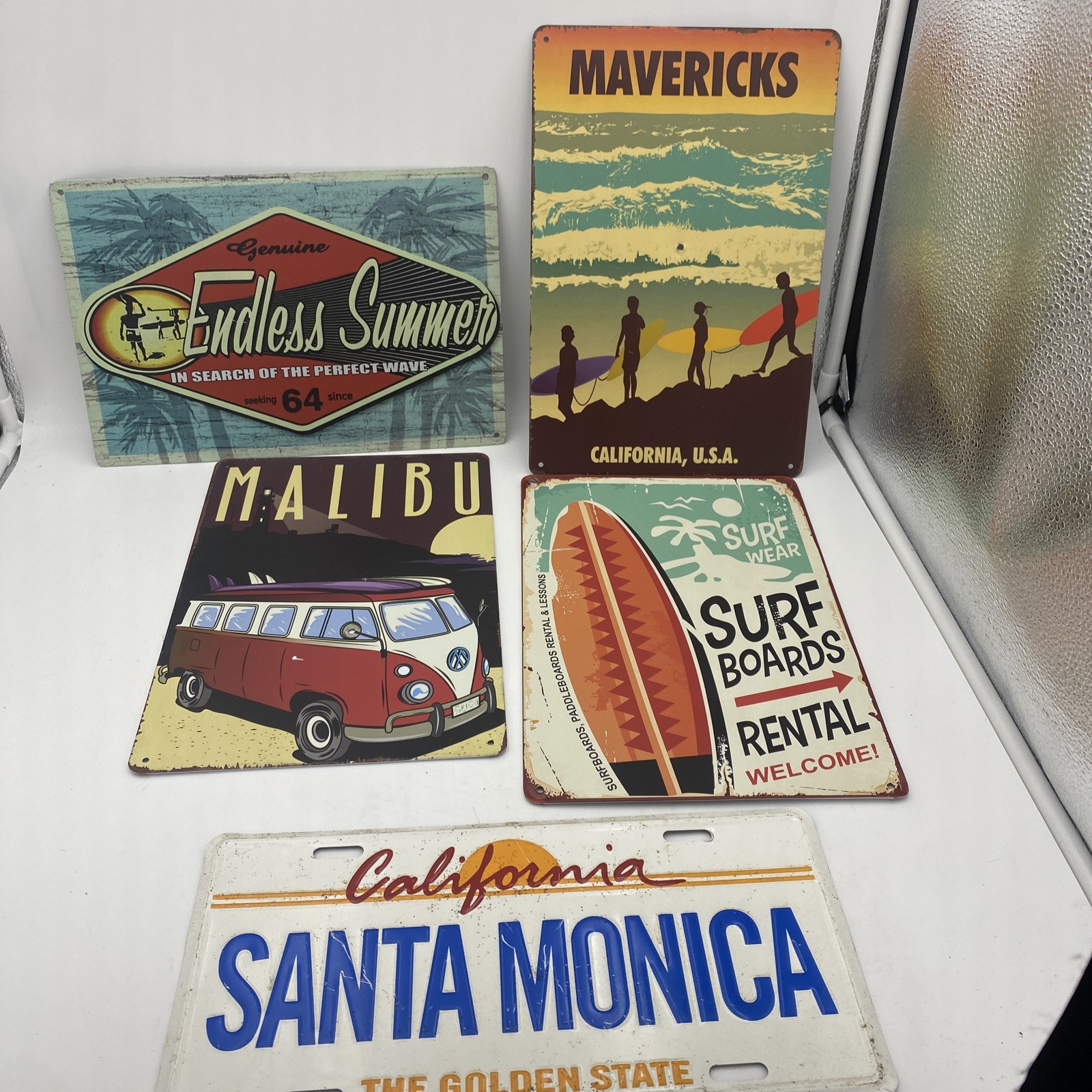 6 Vintage Style Metal Signs Lot Surf Beach Tiki Americana Roadside Decor D2
