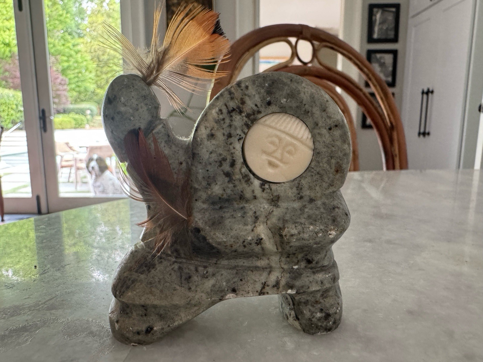 Alaskan Inuit Soapstone Carving By Master Carver Bekoa Look, Dancer w/ Feather Alaskan Inuit Soapstone Carving By Master Carver Bekoa Look, Dancer w/ Feather