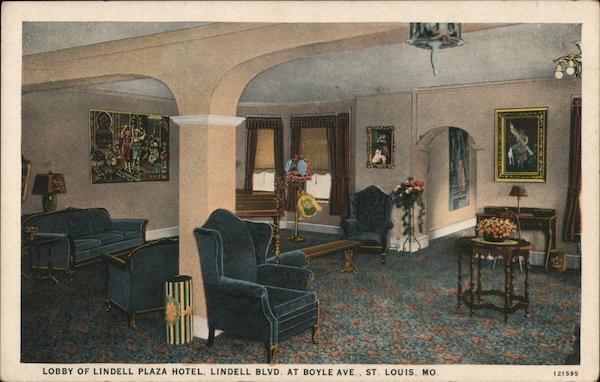 St. Louis,MO Lobby of Lindell Plaza Hotel Missouri L. Lauterbach Postcard