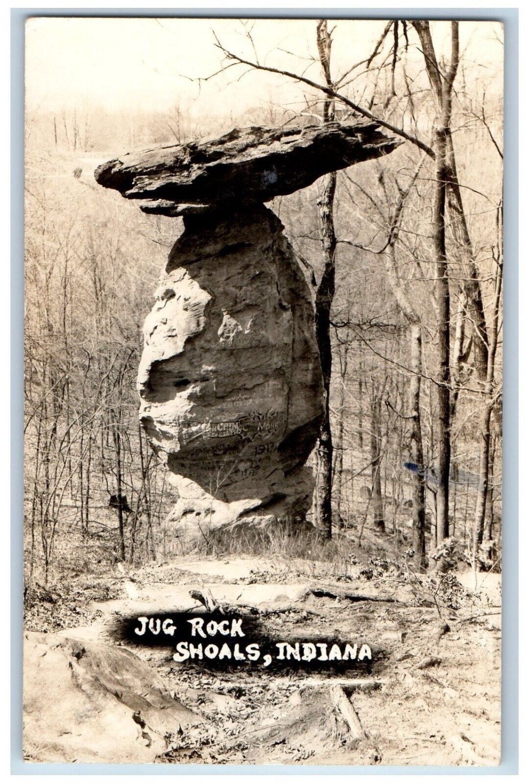 Shoals Vincennes Indiana IN Postcard RPPC Photo Jug Rock 1946 Posted Vintage