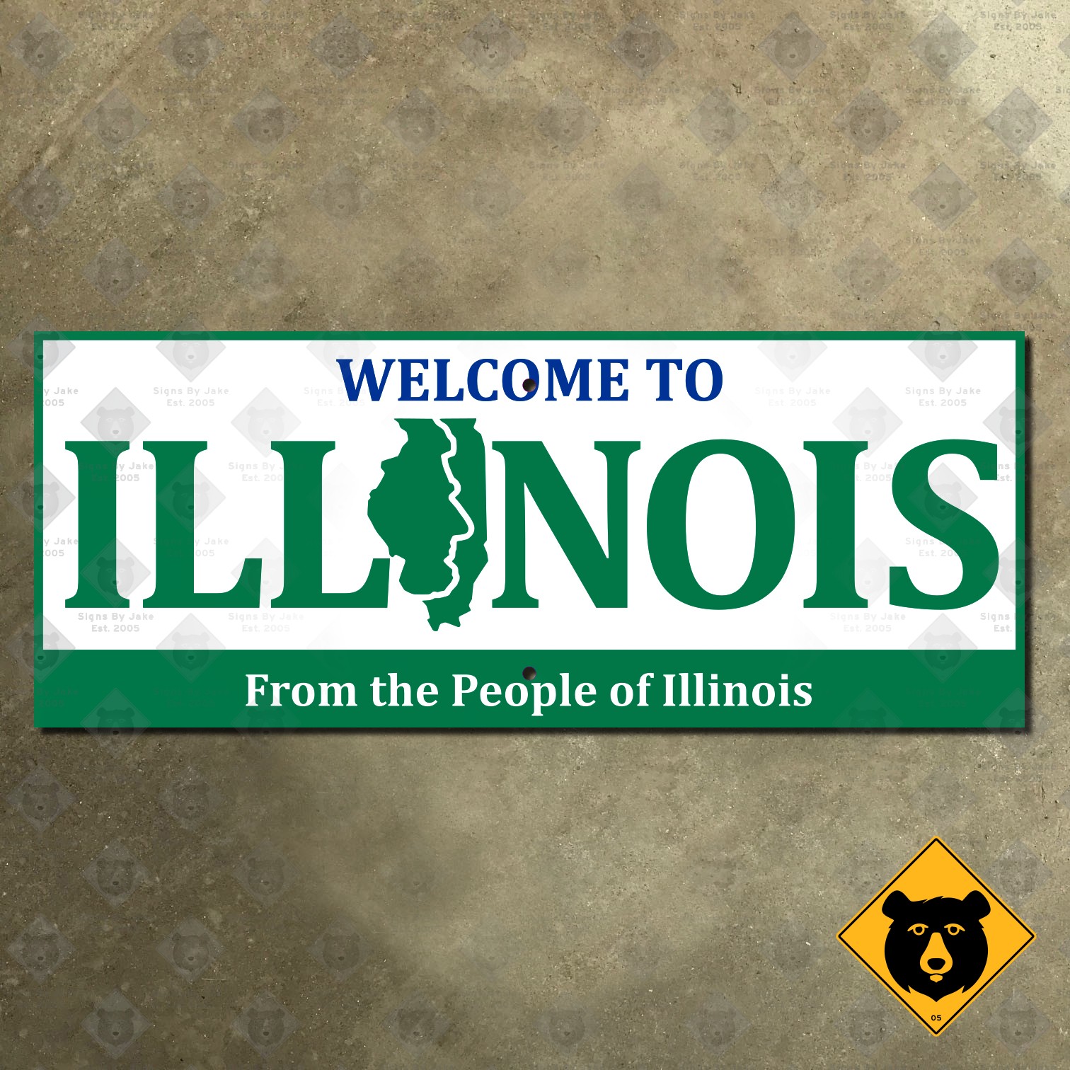 Illinois state line highway marker road sign Lincoln silhouette welcome 27x11