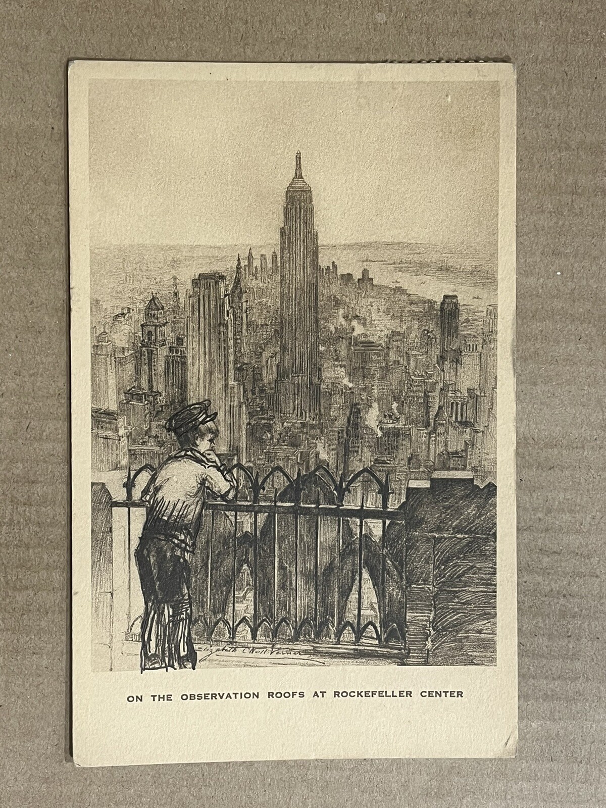 Postcard New York City Skyline from Rockefeller Center Observation Roof 1941