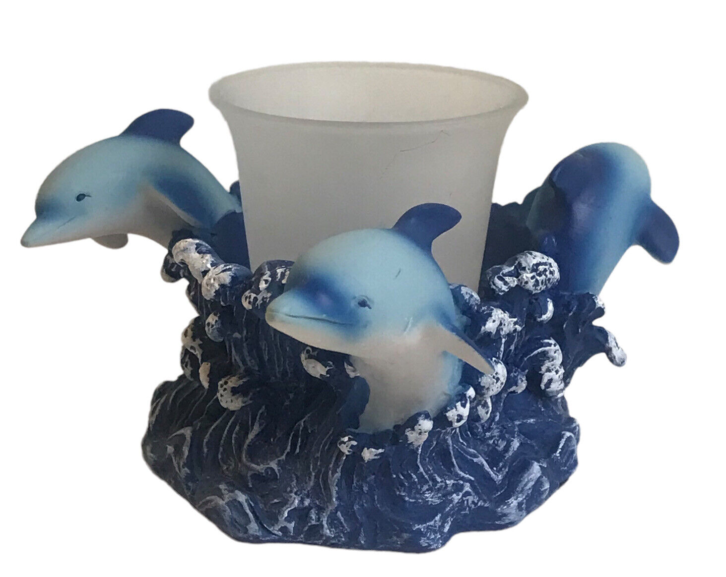 Dolphin Votive Tealight Candle Holder Ocean Blue Beachy Table Decor Coastal