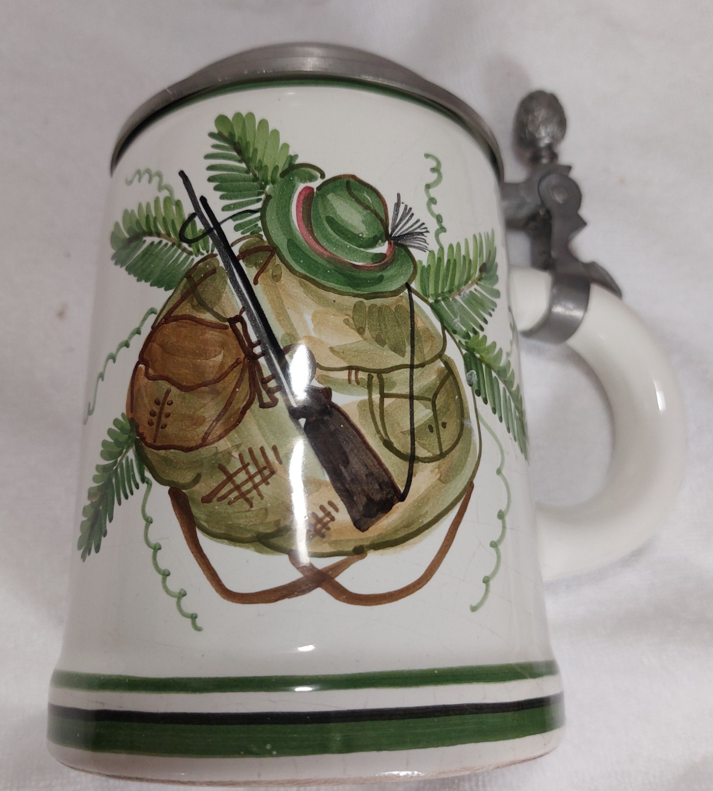 VTG Ulmer Keramik German Porcelain Lidded Beer Stein HP Hunting Motif 12OZ VTG Ulmer Keramik German Porcelain Lidded Beer Stein HP Hunting Motif 12OZ