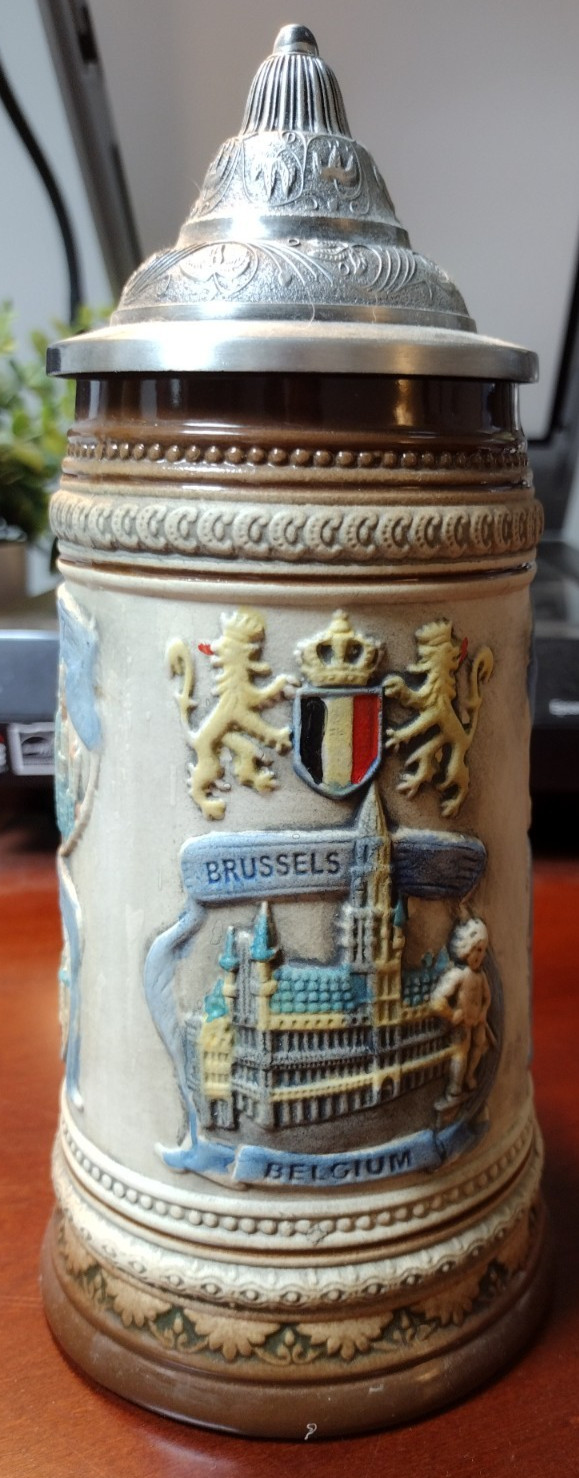 Vintage Belgian Souvenir Beer Stein w/ Pewter Lid – Pluut Souvenirs New Unused