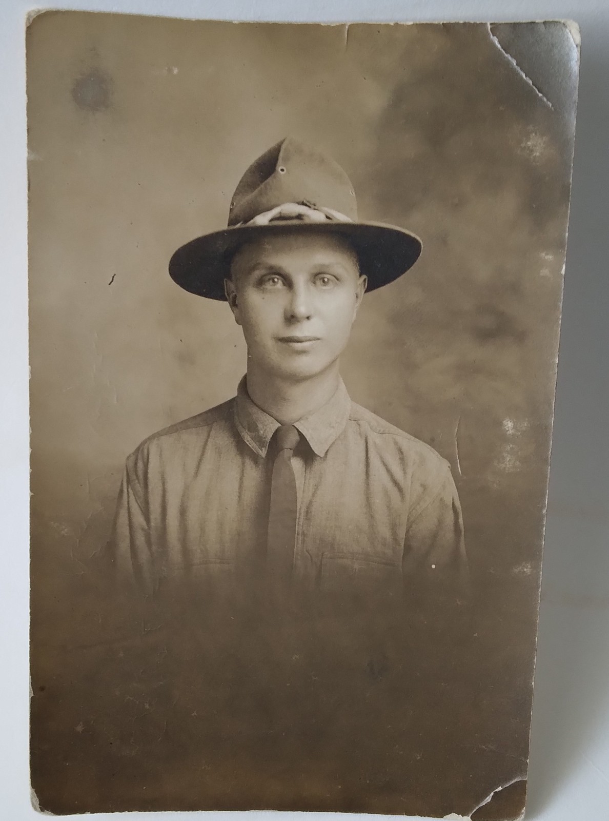 Vintage 1917 WWI US Soldier RPPC Real Photo Postcard - Robert Young