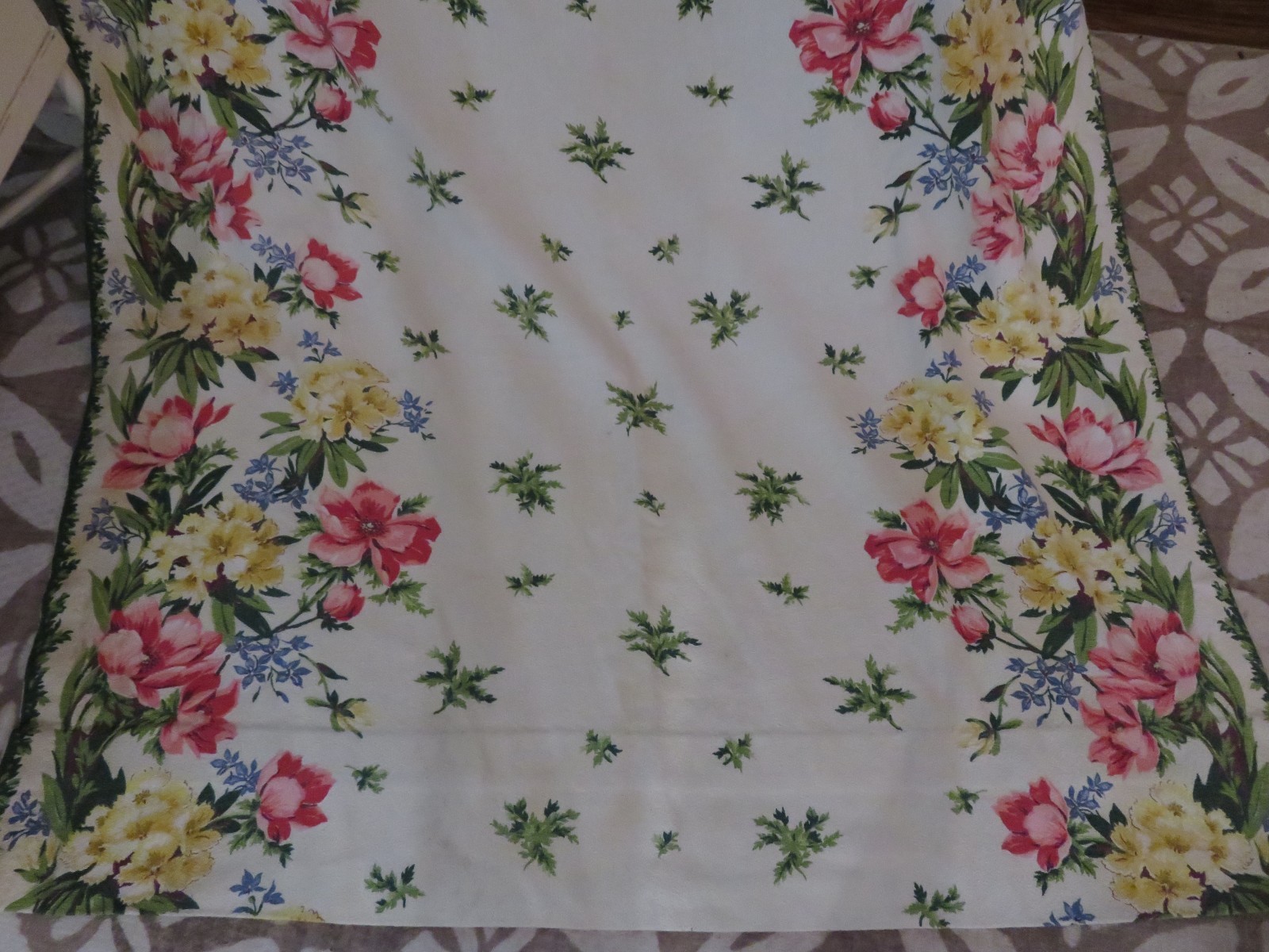 Gorgeous 1940\'s Super Nubby Pinks & Greens on White Barkcloth ROMANTIC Drapes