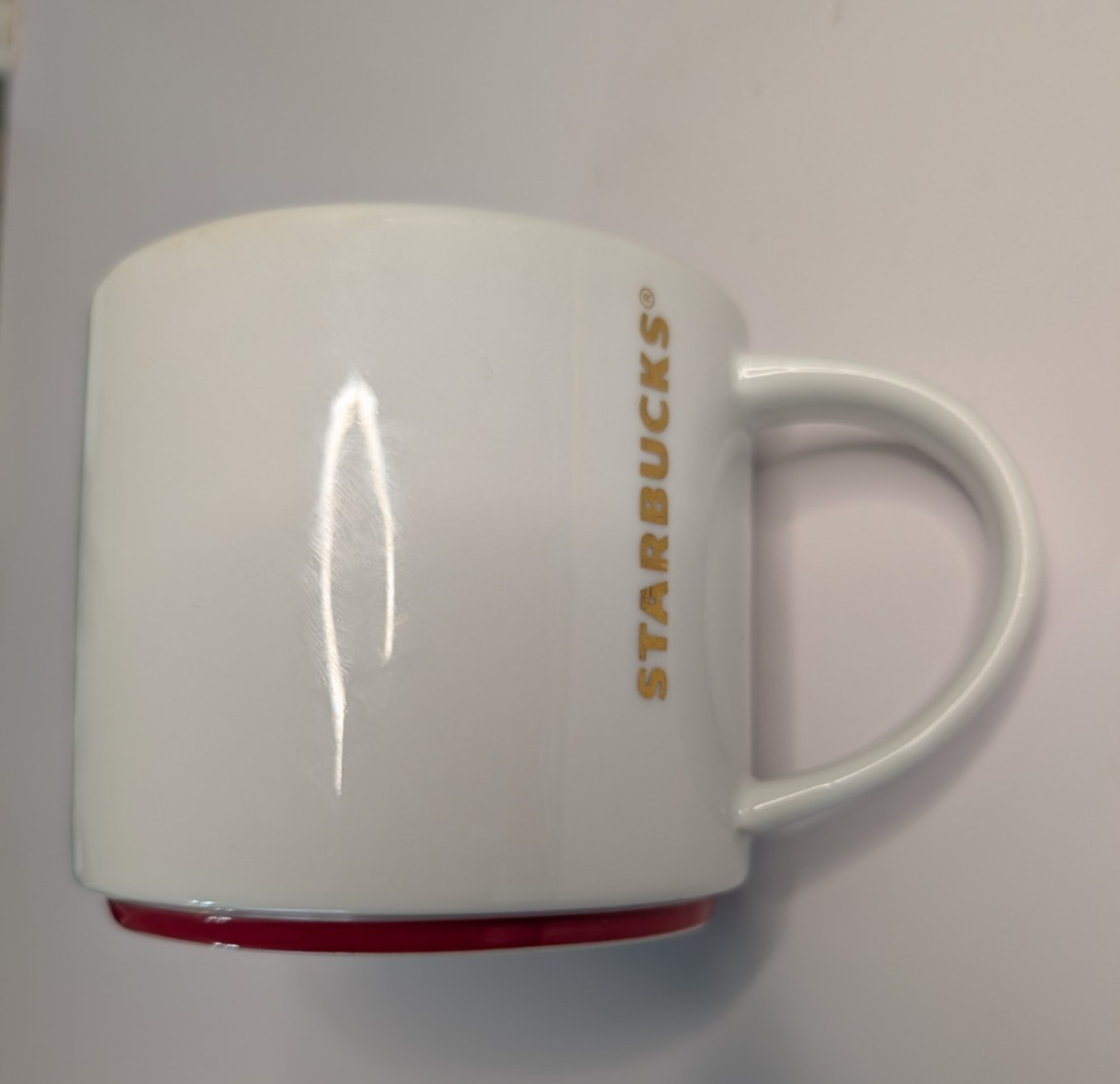 2012 Starbucks Red Stripe & Gold Letters 16 oz Ceramic Coffee Mug/Cup