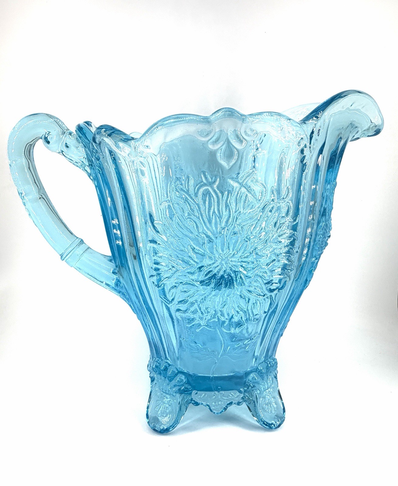 Vintage Mosser Glass Carnival Delphite Blue Dahlia Pitcher 48 oz.