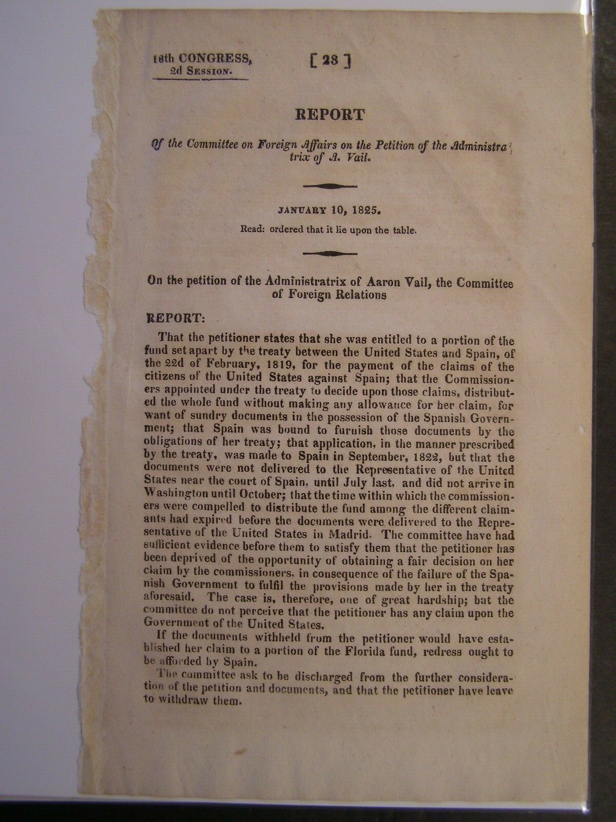 Gov Report 1825 Aaron Vail Claims Money Treaty Between United States & Spain Gov Report 1825 Aaron Vail Claims Money Treaty Between United States & Spain