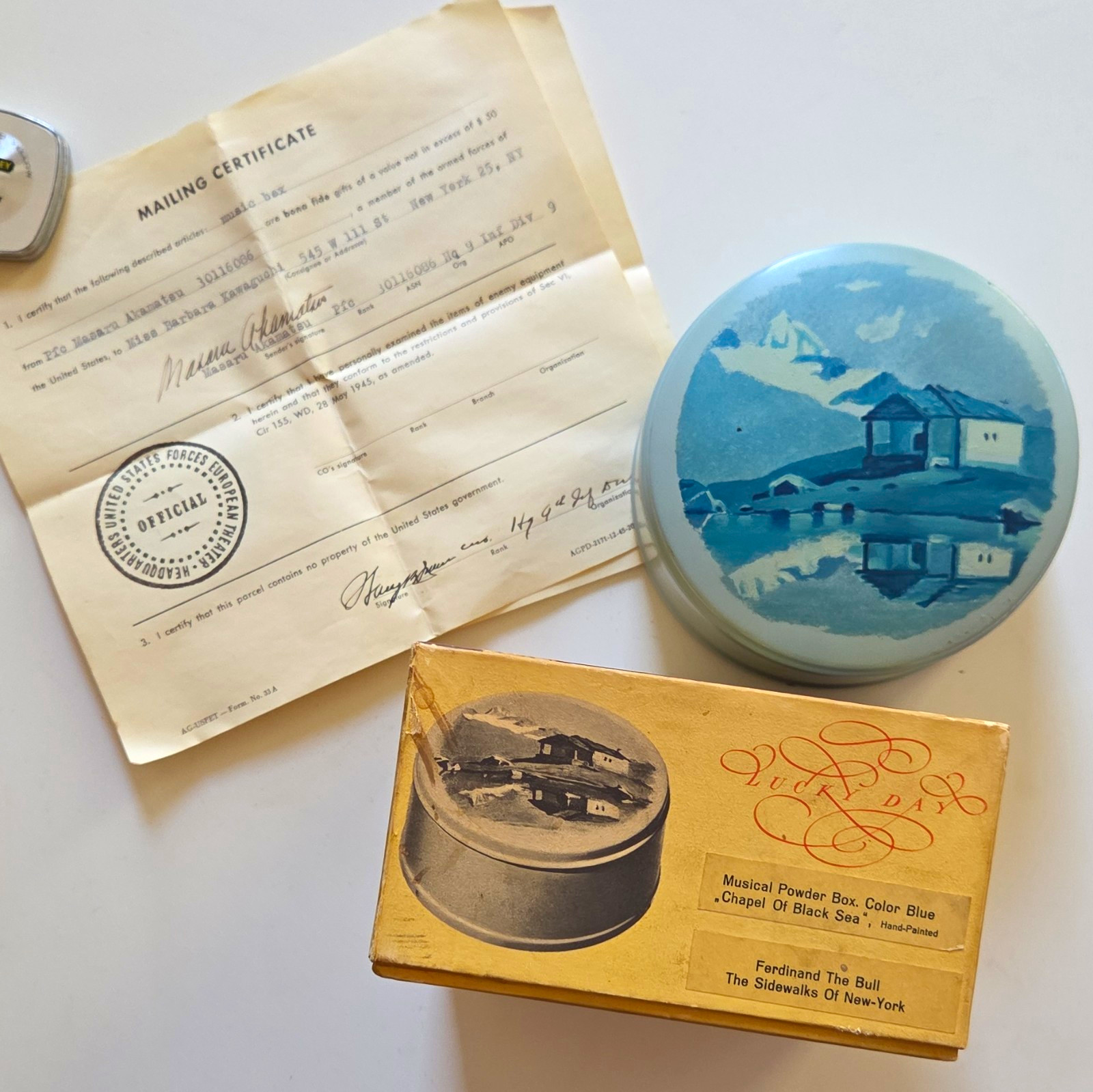 Reuge & Cie Vintage Musical Powder Box Blue “Chapel Of Black Sea” Switzerland Reuge & Cie Vintage Musical Powder Box Blue “Chapel Of Black Sea” Switzerland