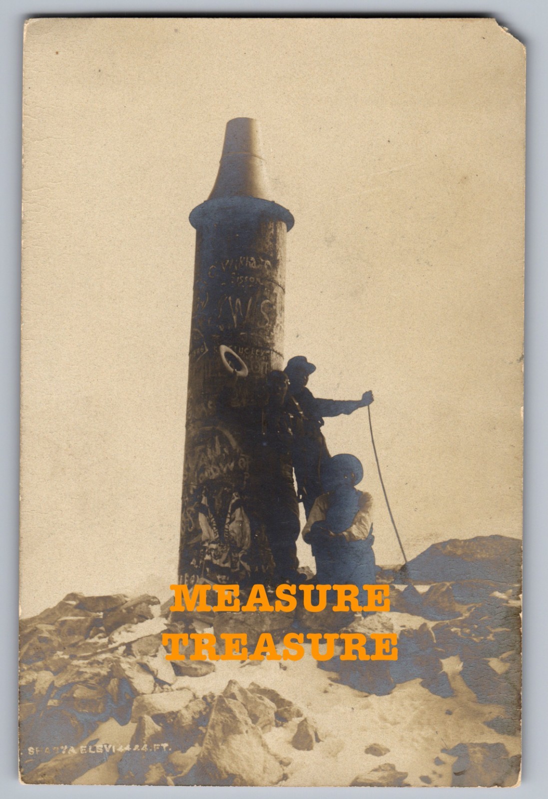 C.1910 RPPC CA MT SHASTA SUMMIT HIKERS GEODETIC MONUMENT PHOTO Postcard Q9