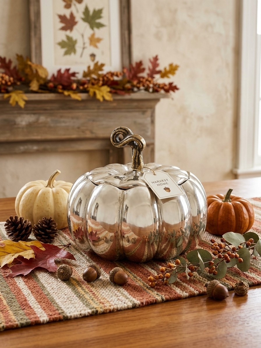 Pumpkin Artesian Made Pewter Mid Century Modern Decorative  Fall Home Decor 