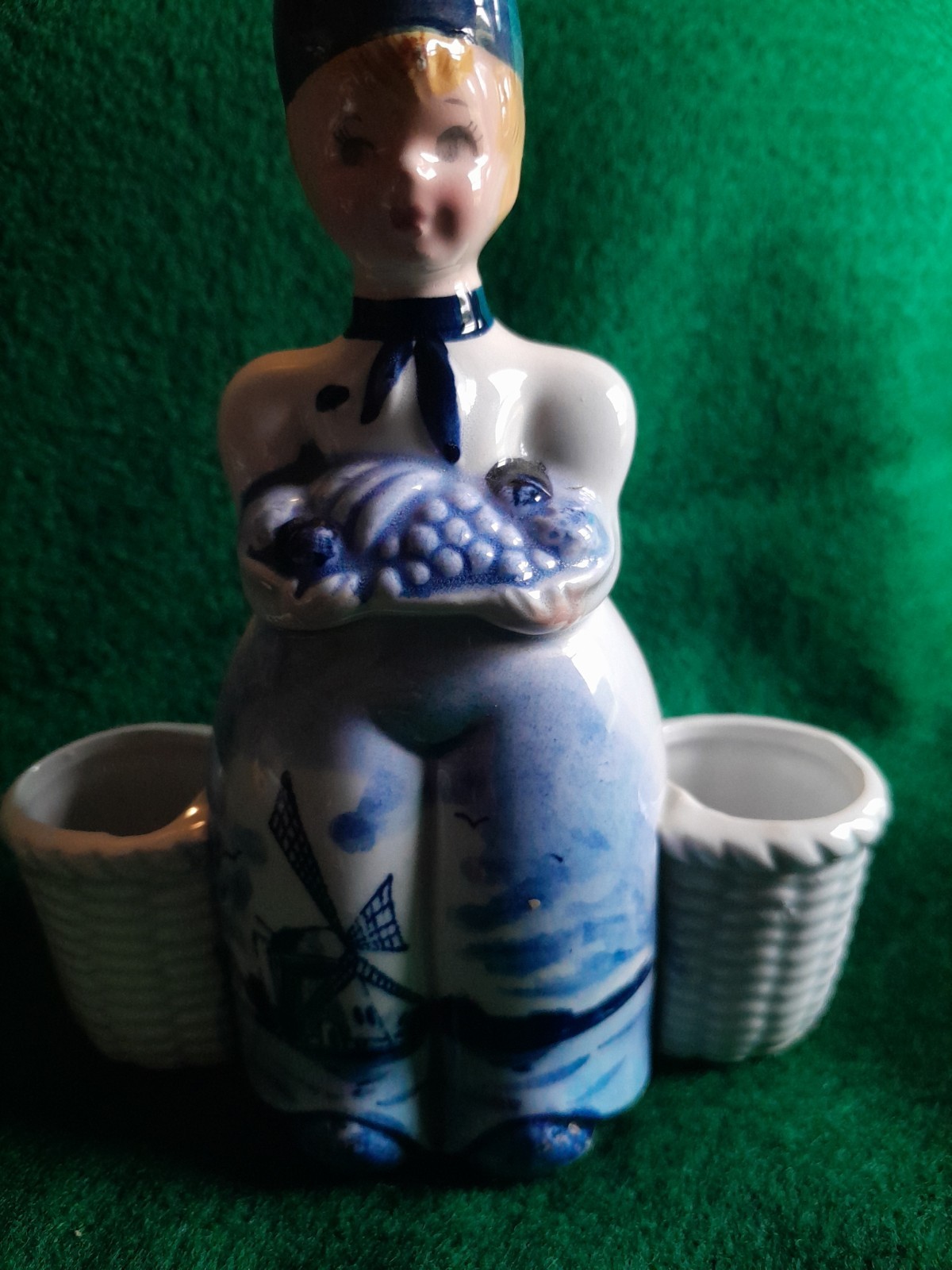 Seyei Delft Blue Holland Windmill Double Toothpick Holder Signed Made In Japan