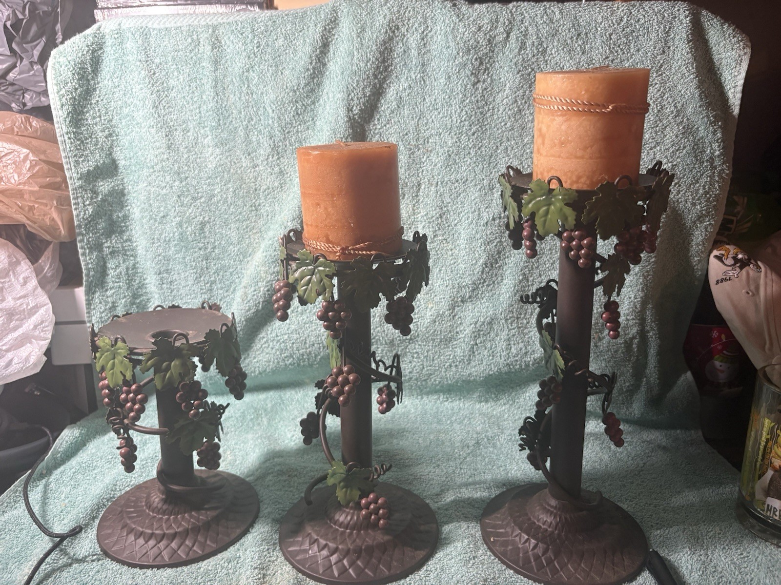 Vintage Metal Candlestick Holders, Grapes, Grapevines 7” 10” 12” Only 2 Candles