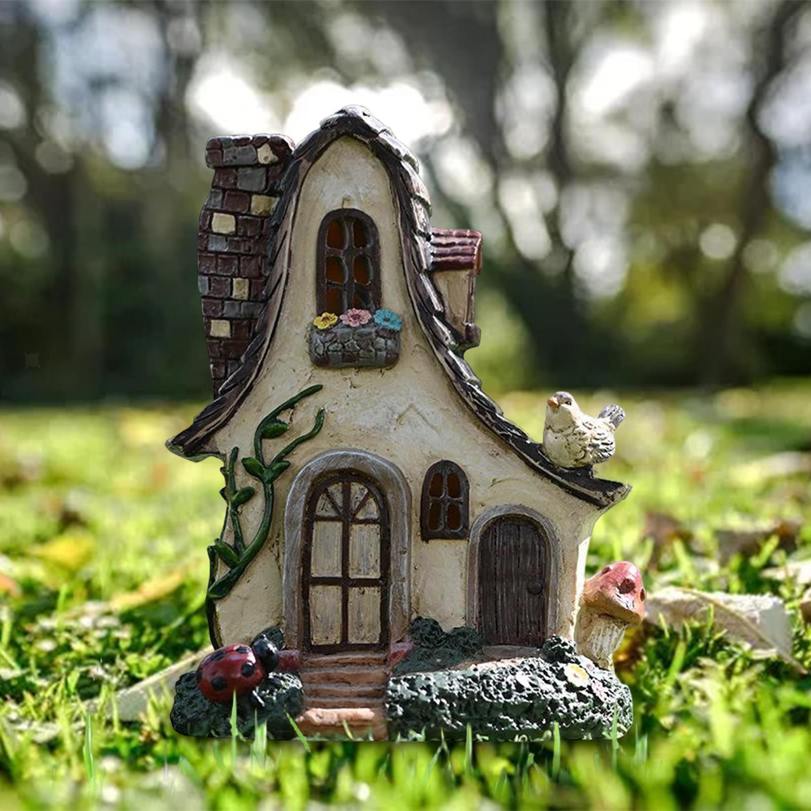 Resin Miniature Garden Fairy House with Chimney for Garden