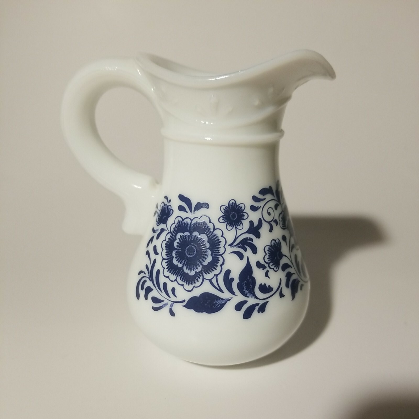 Avon Cruet Decanter Pitcher Blue Flowers On White Milk Glass 4.5\