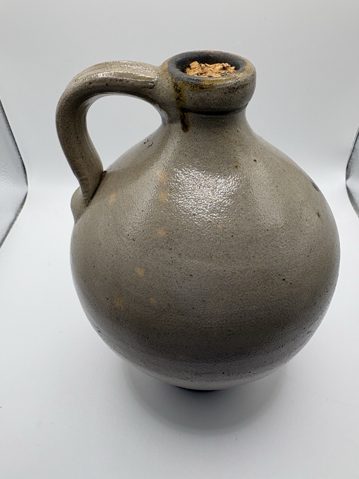 Pre-Civil War Antique 7” Ovid American Salt Glaze Stoneware Jug with Cork