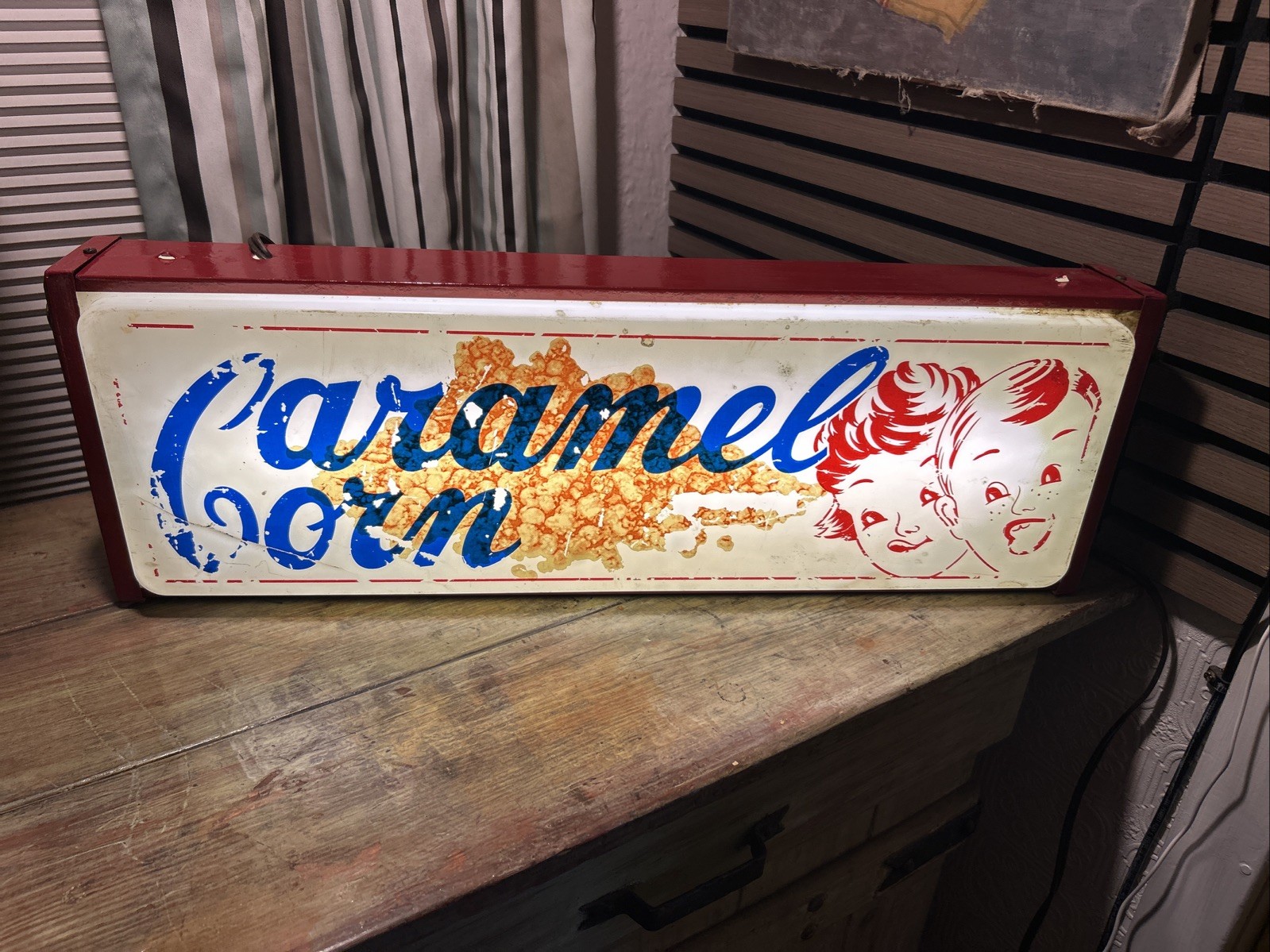 Rare Vintage Caramel Corn Light Up Sign (cracked) As Is