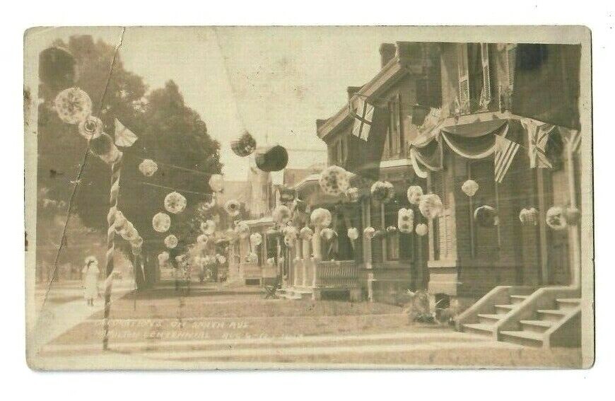 RPPC HAMILTON CENTENNIAL DECORATIONS SMITH AVE USA FLAG AMERICAN  Real Photo art