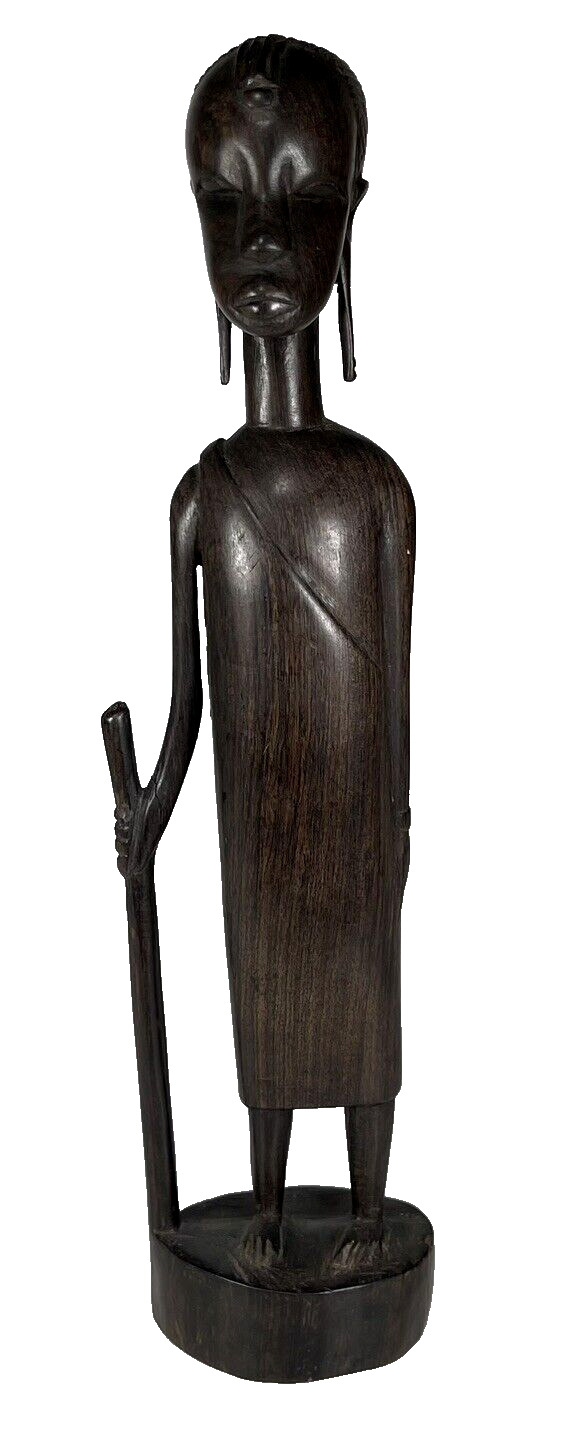 Vintage African Tribal Hand Carved Single Wood Wooden Figurine Folk Art 12.5\