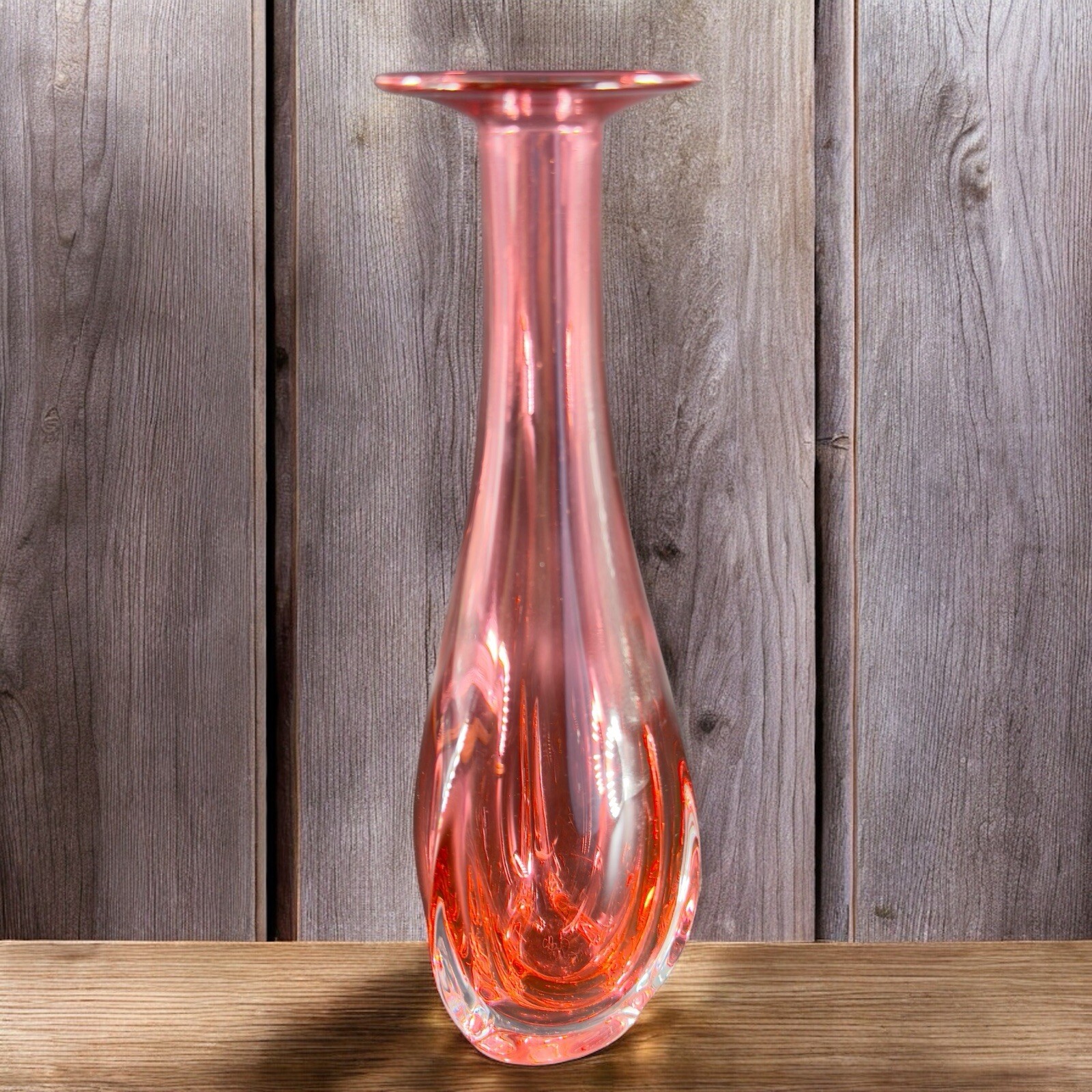 1990s Hand Blown Glass Vase Artist Signed Cranberry Faceted Glass Vase Vintage