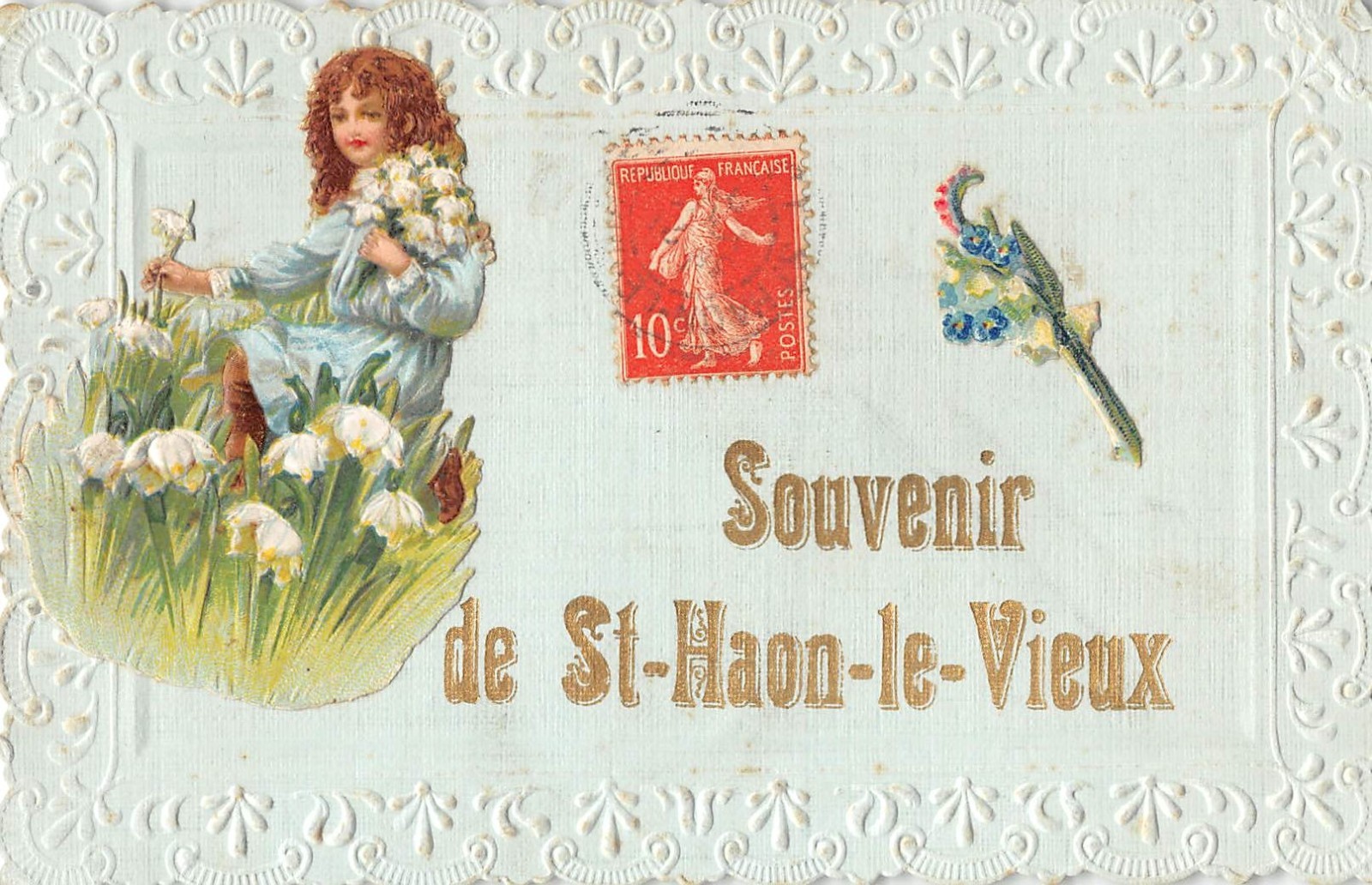 Old postcard 42 souvenir of saint haon le vieux (cpa embossed with chrome cutouts Old postcard 42 souvenir of saint haon le vieux (cpa embossed with chrome cutouts