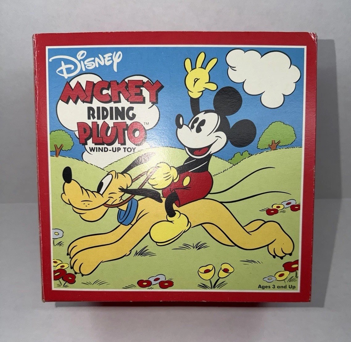 Vintage Schylling Mickey Mouse Riding Pluto Wind-Up Toy Disney Collectible NOS