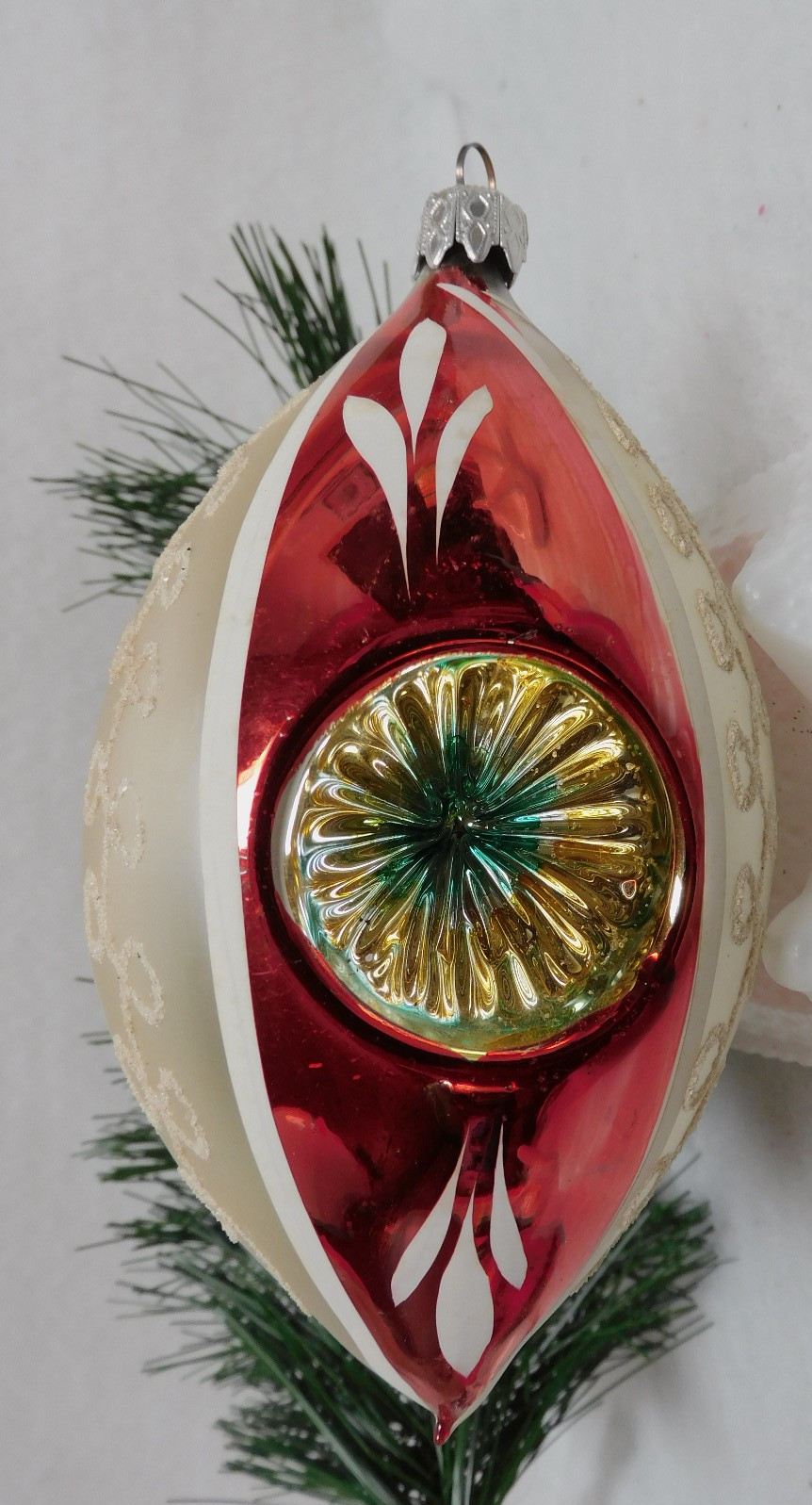 Vintage~TRIPLE INDENT~TEAR DROP ~RED~Christmas Ornament~~NICE~LARGE 5.50\