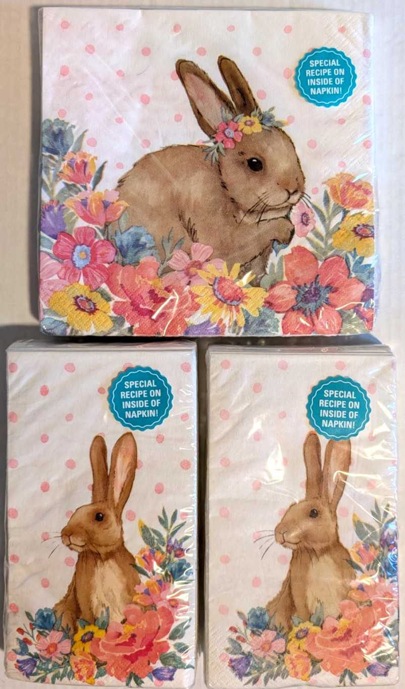 Pioneer Woman Easter Bunny Spring Floral Napkins w/ Special Recipes - 68 Napkins