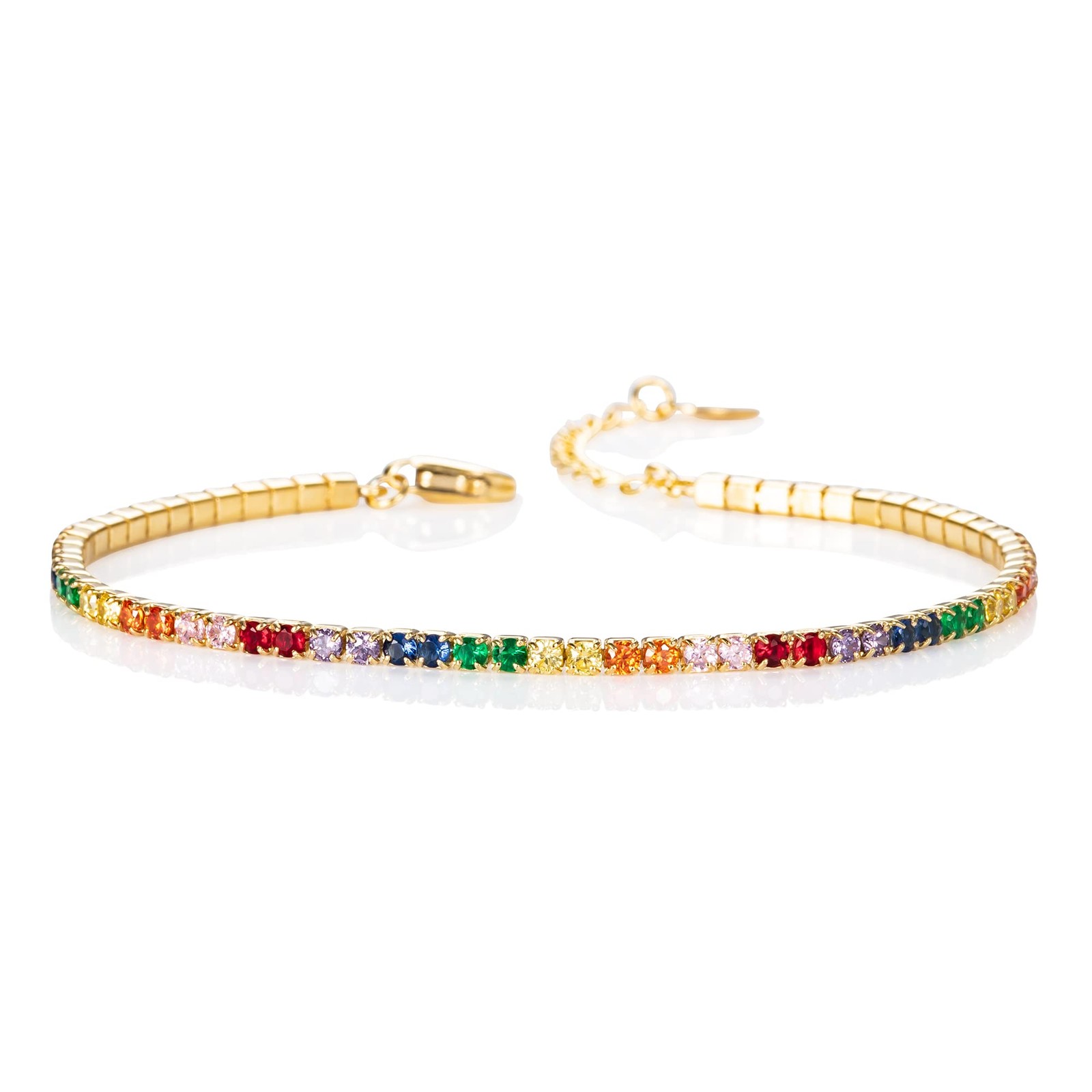 Namana Gold Plated Rainbow Tennis Bracelet – Dainty 925 Sterling Silver Namana Gold Plated Rainbow Tennis Bracelet – Dainty 925 Sterling Silver