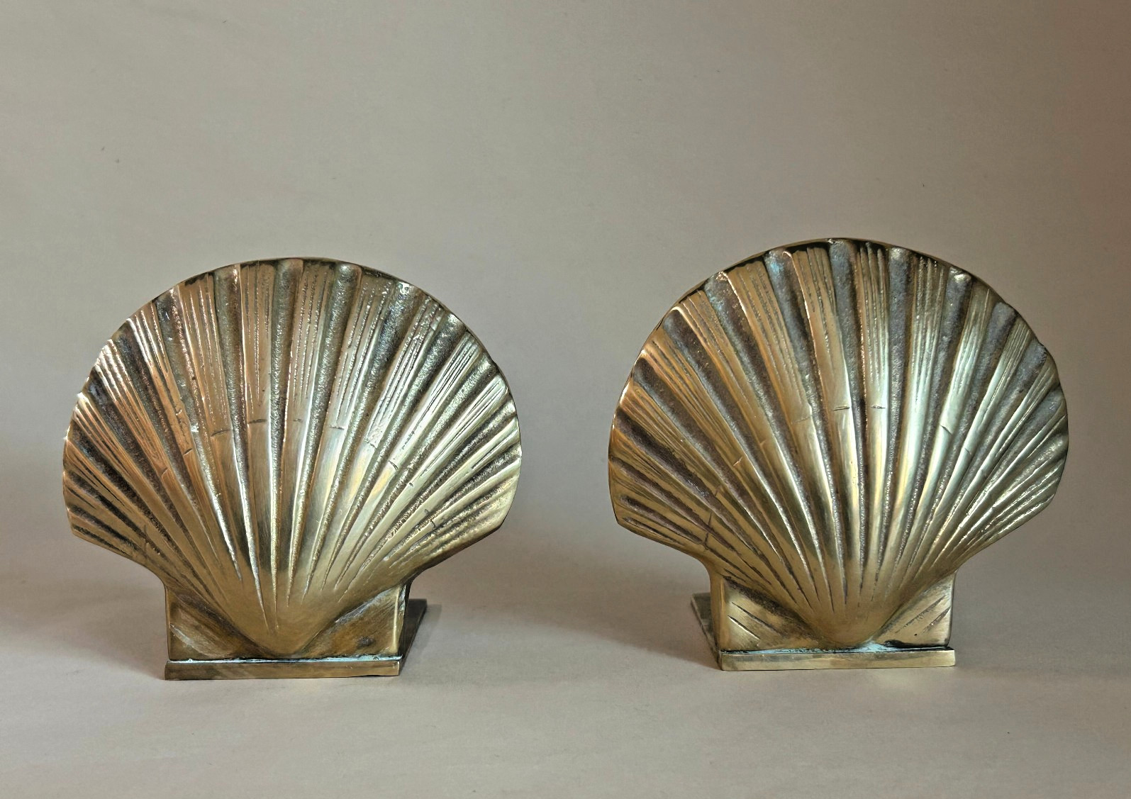 Vintage Brass Clamshell Bookends, Pier One, Hollywood Regency Style, MCM Coastal