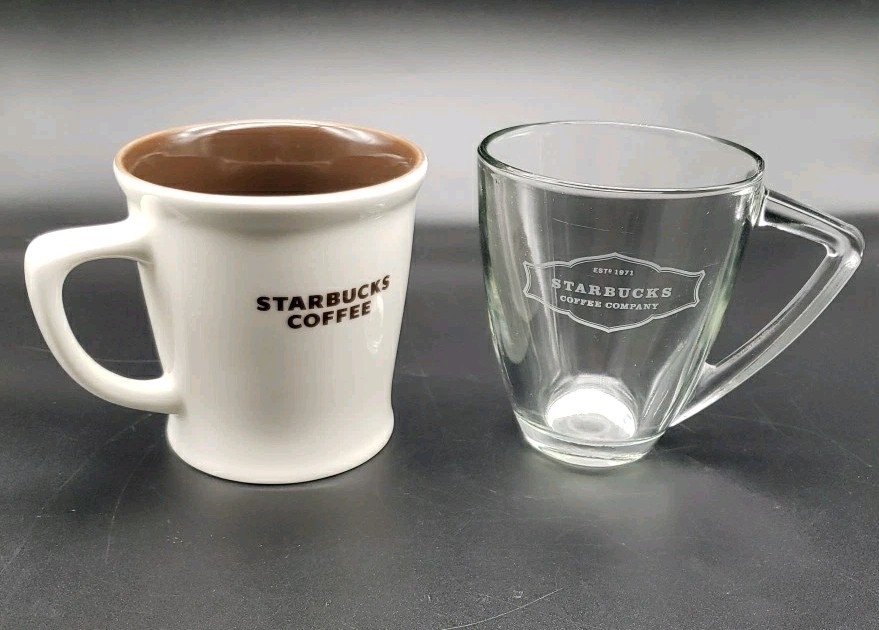 Pair Starbucks Clear Etched est. 1971 & Shaving Style 2009 Coffee Mug Pair Starbucks Clear Etched est. 1971 & Shaving Style 2009 Coffee Mug
