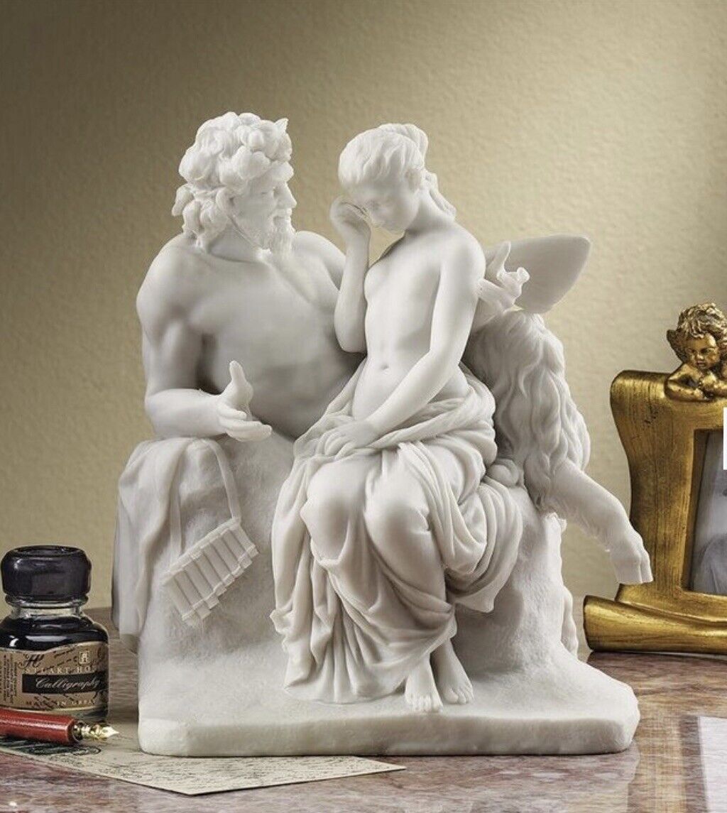 PSYCHE MOURNING THE LOSS OF CUPID W PAN BONED MARBLE STATUE
