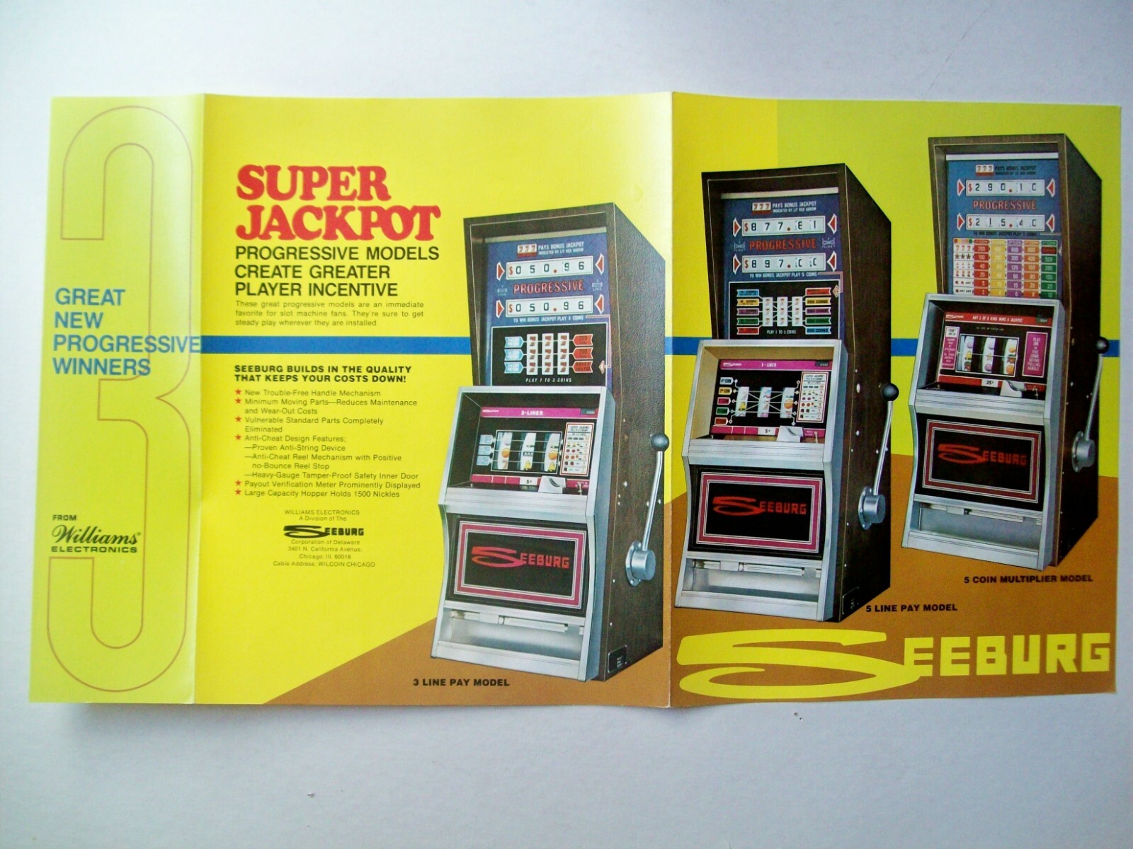 7 Slot Machine & Upright Flasher Slot Flyers from 1950s-1970s    ALL ORIGINAL