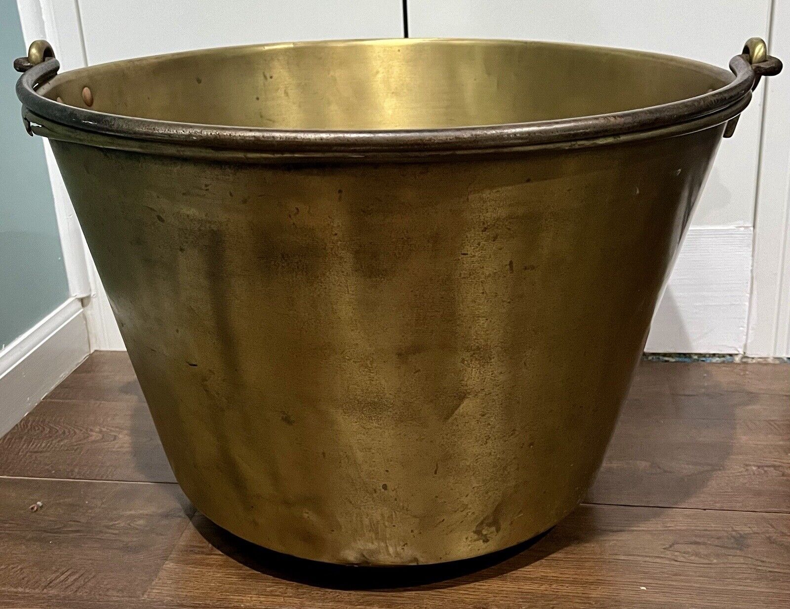 Antique Amish Brass & Copper Large Bucket Pail w/ Forged Iron Handle