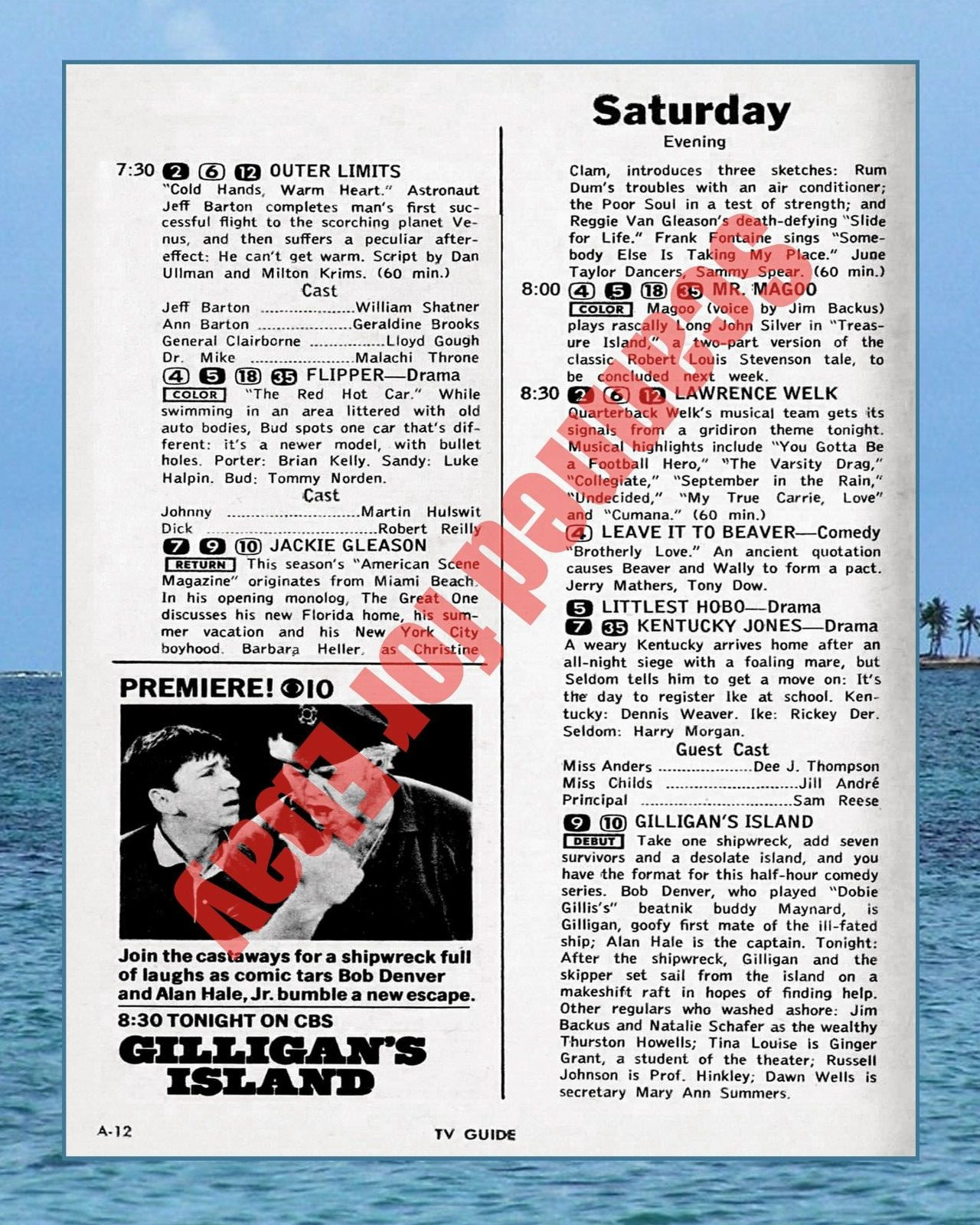 Circa 1964 Gilligans Island TV Show Premiere Episode TV Guide Ad 8x10 Photo