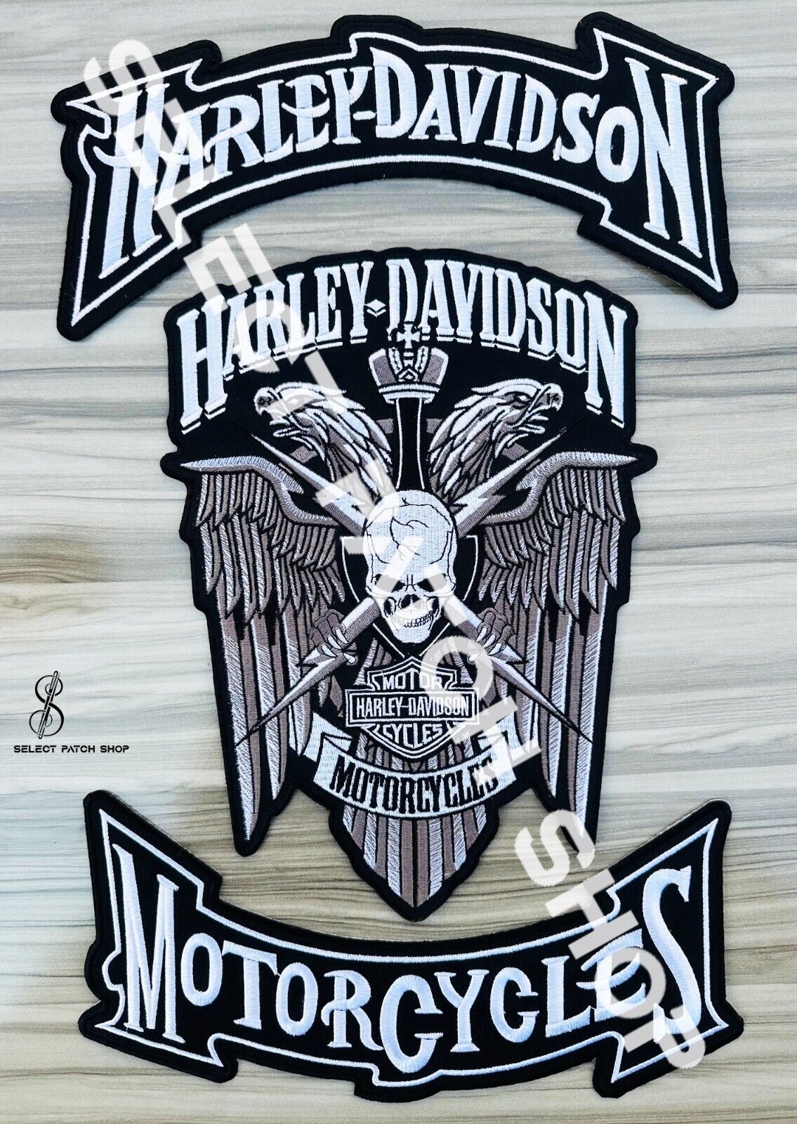 Harley Davidson Eagle Skull Wing Large Motorcycle Willie G Skull Patch Set 3 Pcs