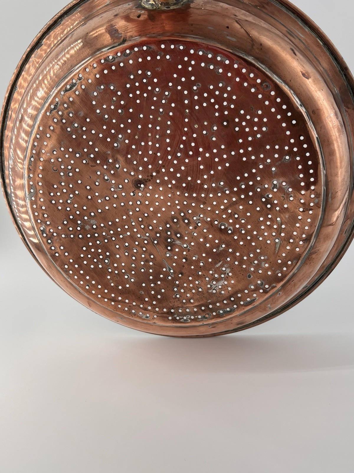 Vintage Copper Colander Sieve Strainer Brass Ring Primitive Farmhouse Kitchen