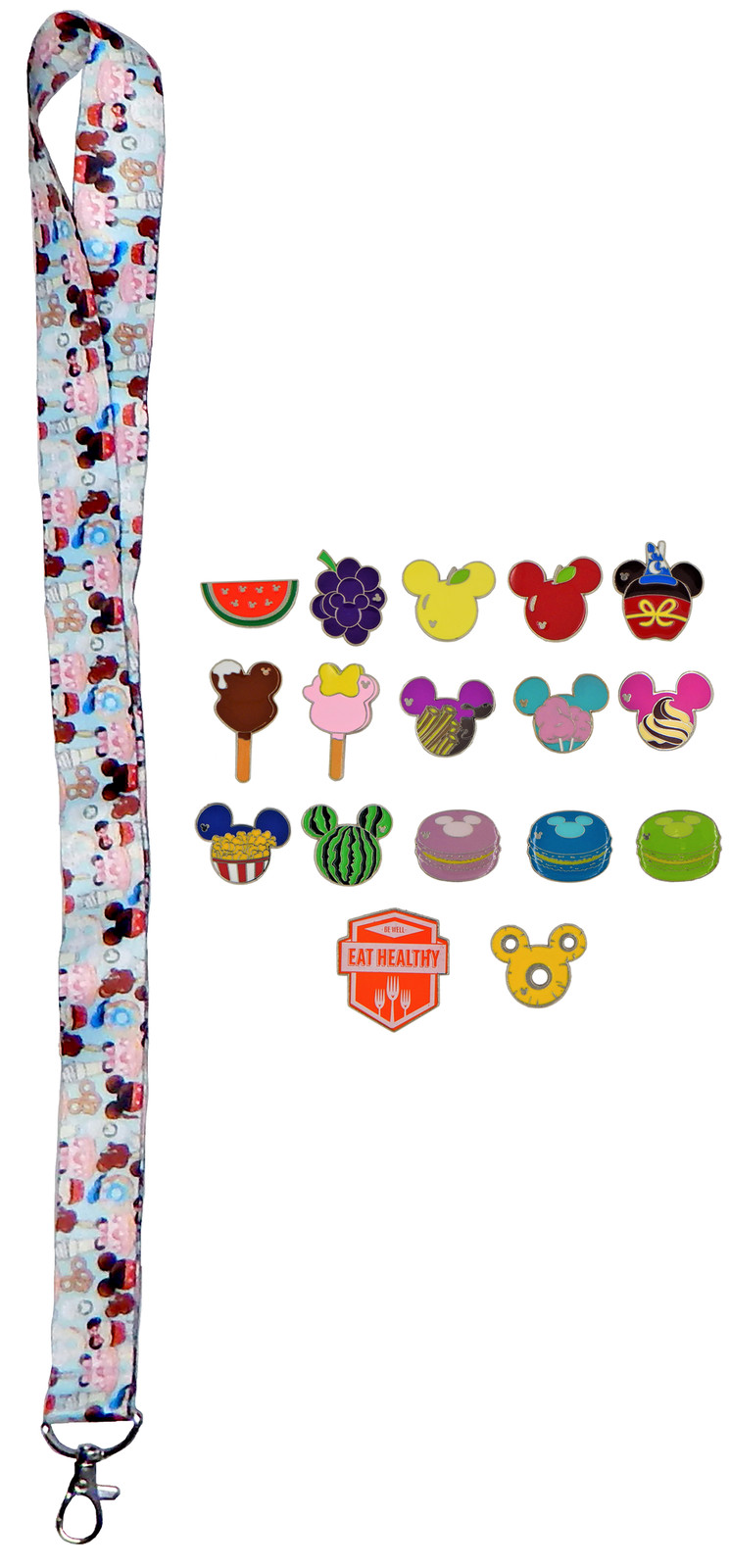 5 Food Themed Pin & Lanyard Set Walt Disney World Park Trading Pins ~ Brand New